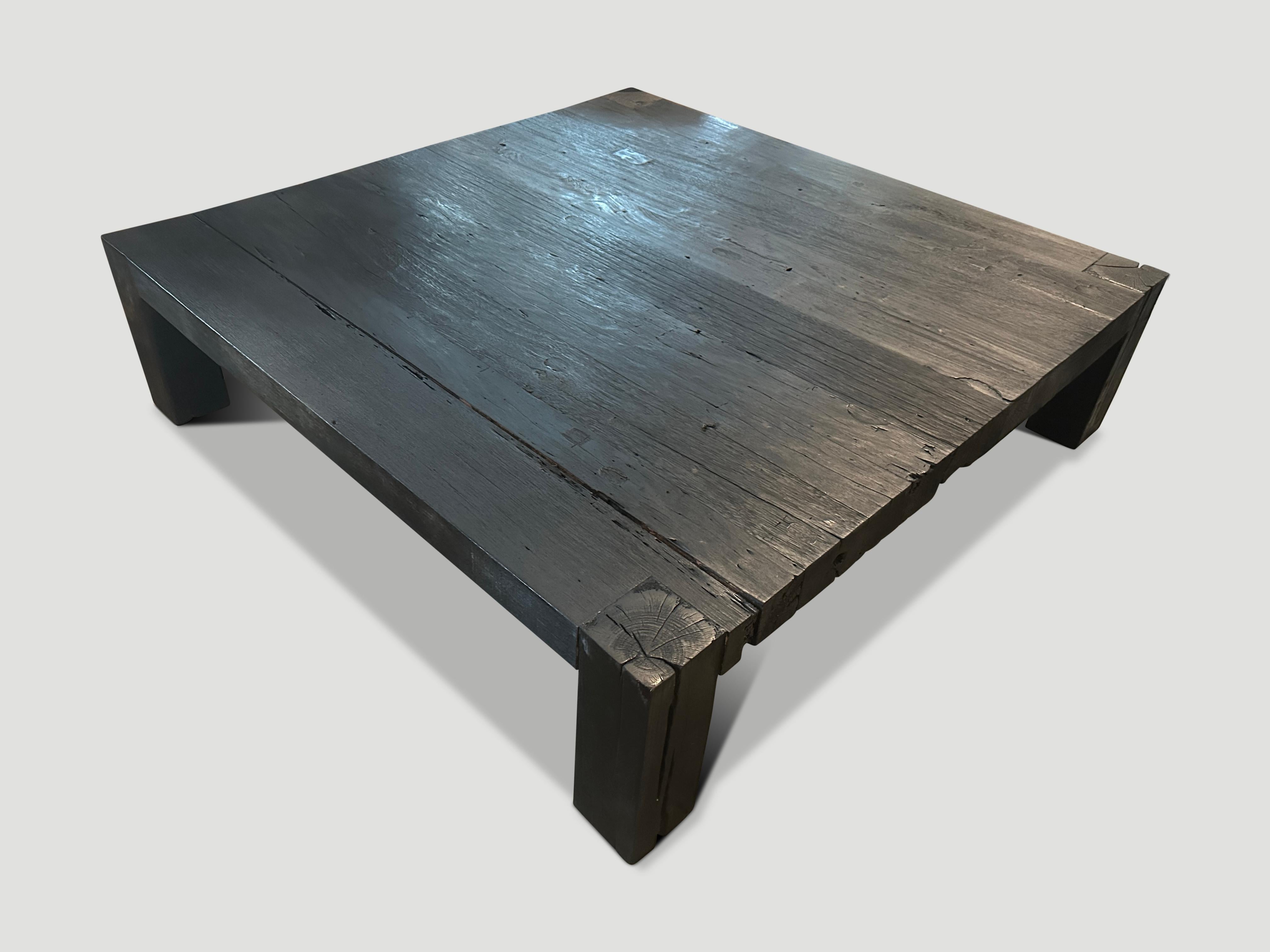 Over sized reclaimed meranti wood coffee table. The solid block legs are 5