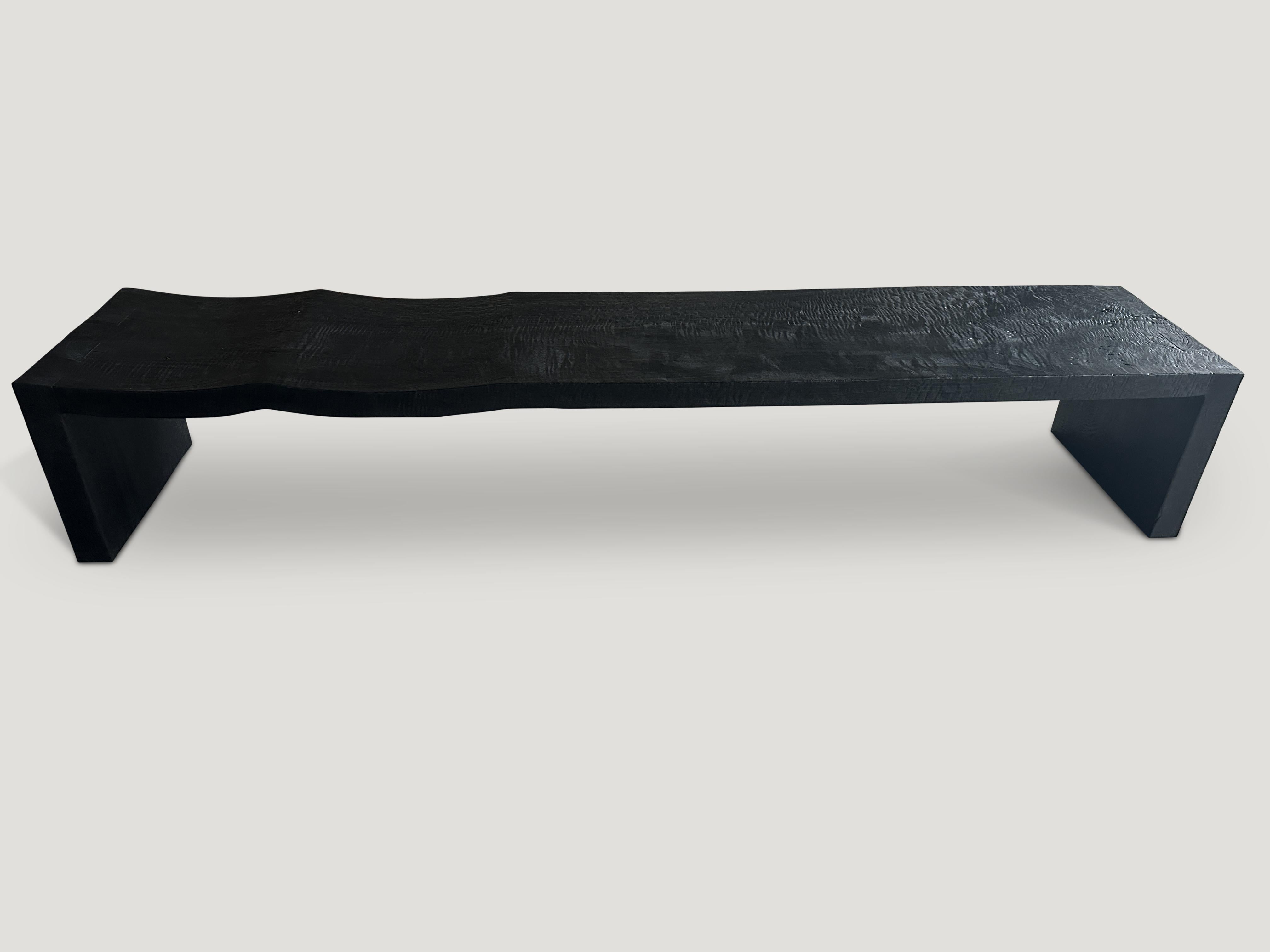 Organic Modern Andrianna Shamaris Impressive Minimalist Charred Wave Bench For Sale