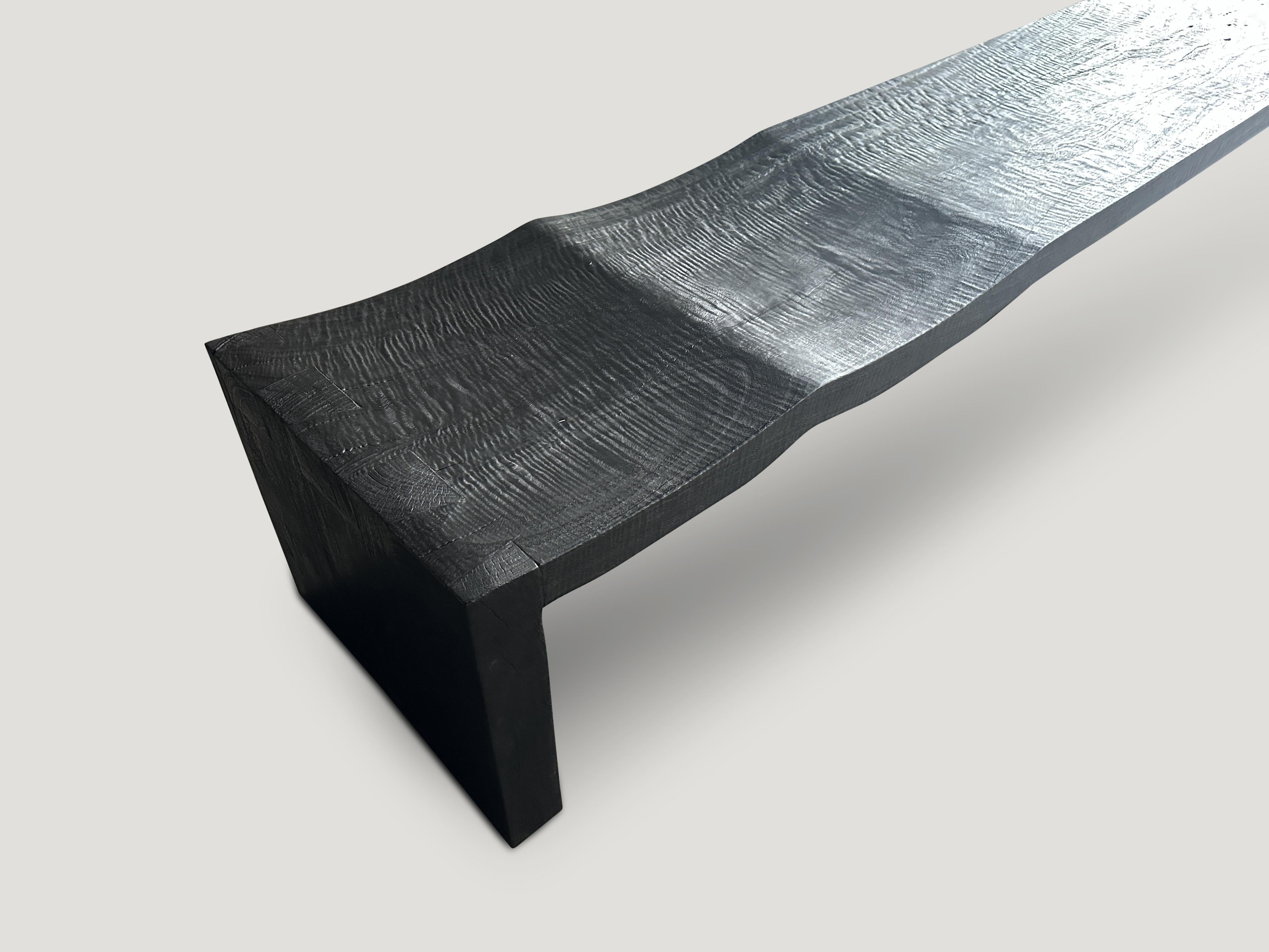 Andrianna Shamaris Impressive Minimalist Charred Wave Bench In Excellent Condition For Sale In New York, NY