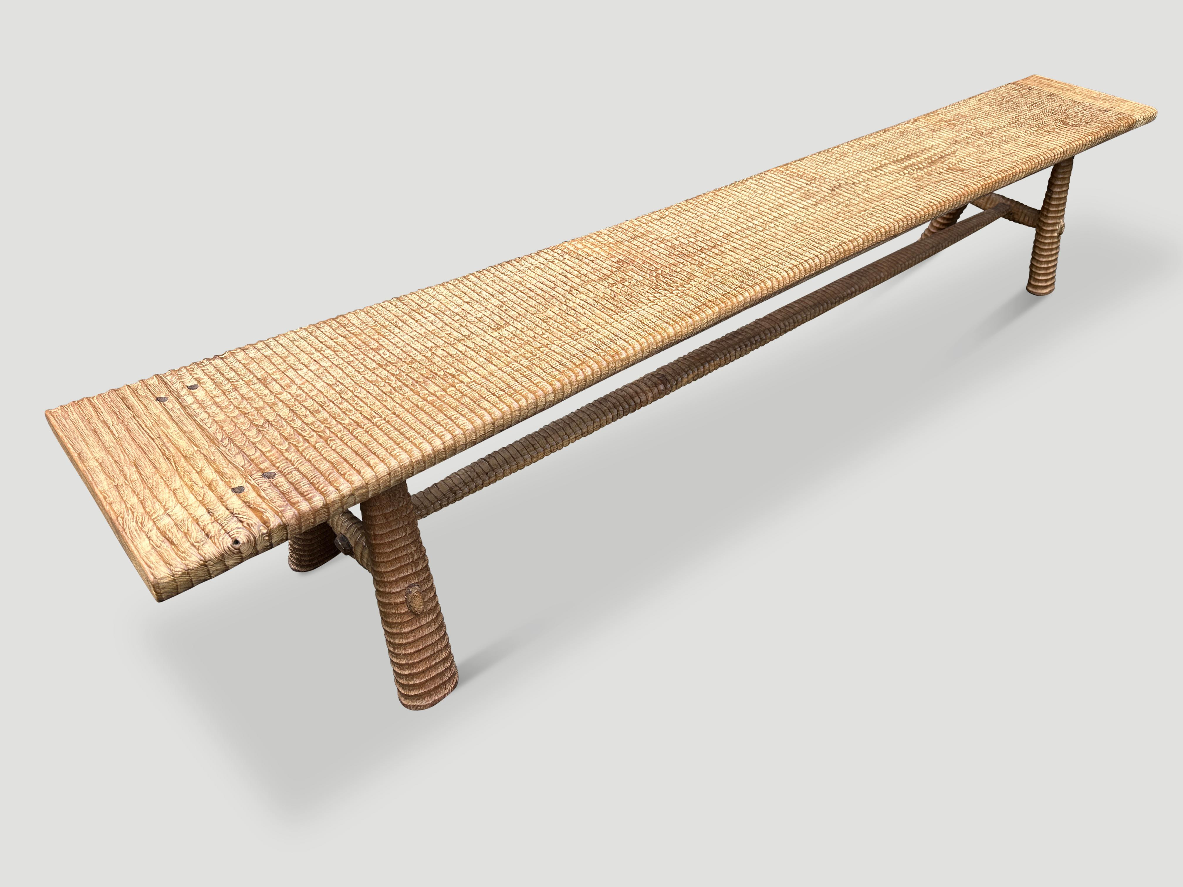 Mid-Century Modern Andrianna Shamaris Impressive Minimalist Hand Carved Teak Wood Bench 