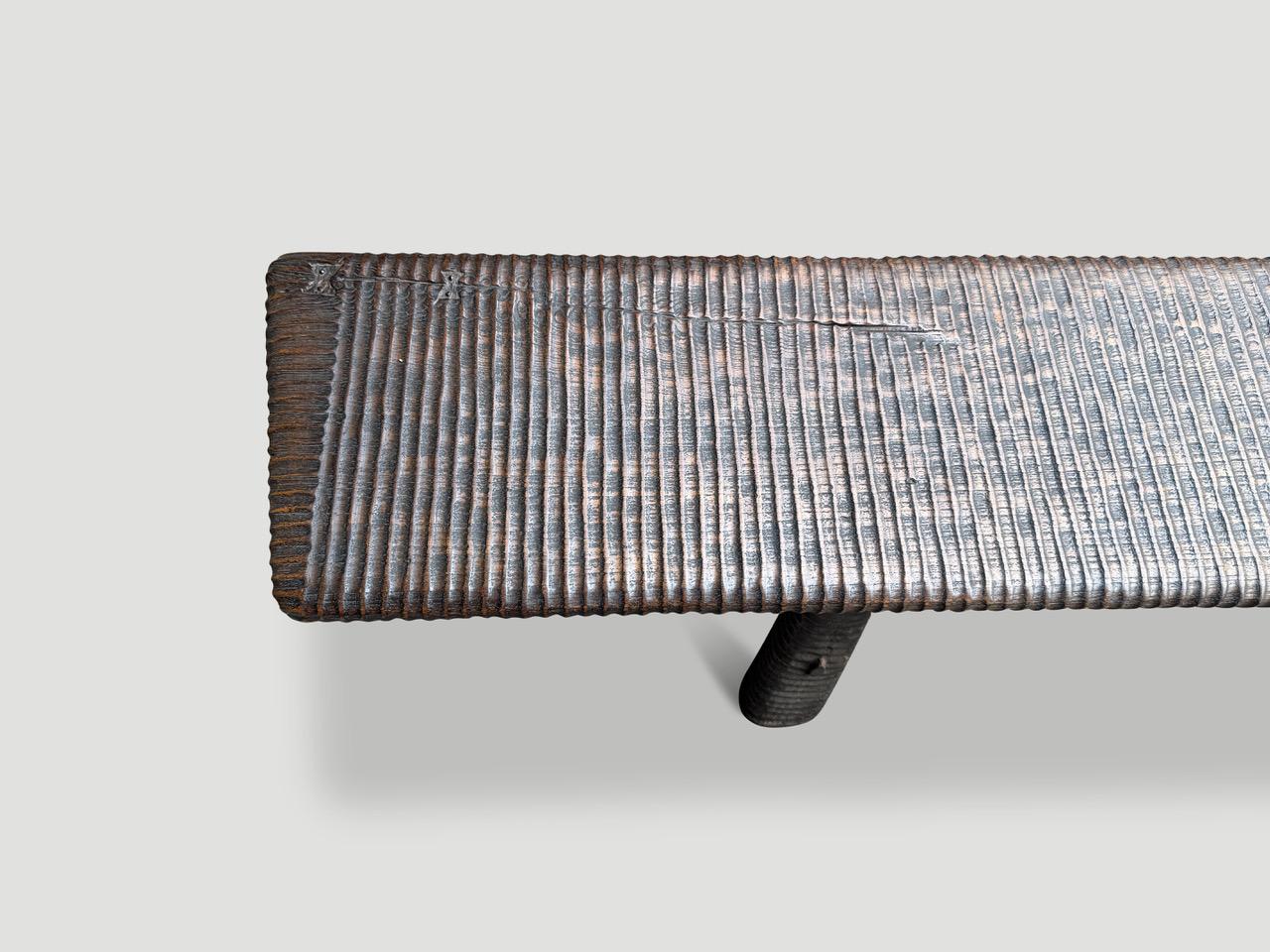 Mid-Century Modern Andrianna Shamaris Impressive Minimalist Hand Carved Teak Wood Bench For Sale
