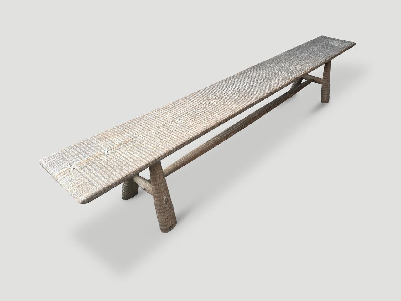 Andrianna Shamaris Impressive Minimalist Hand Carved Teak Wood Bench  In Excellent Condition For Sale In New York, NY