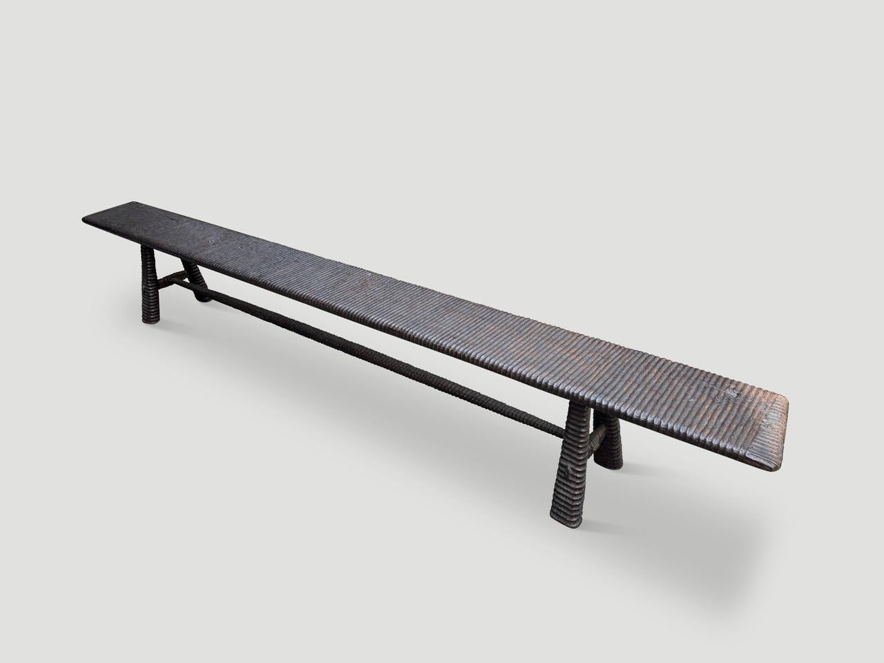 Contemporary Andrianna Shamaris Impressive Minimalist Hand Carved Teak Wood Bench For Sale