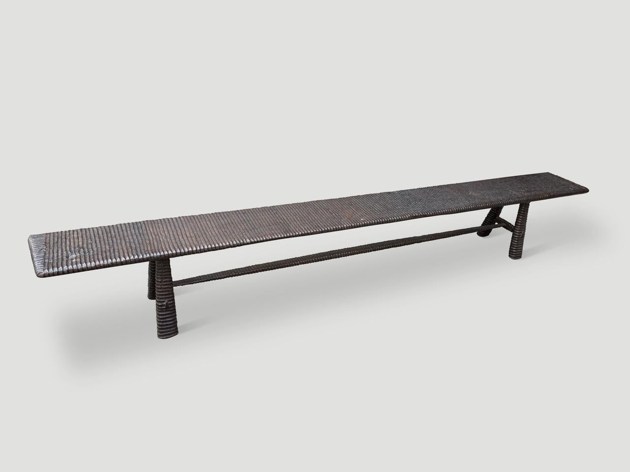 Andrianna Shamaris Impressive Minimalist Hand Carved Teak Wood Bench For Sale 1