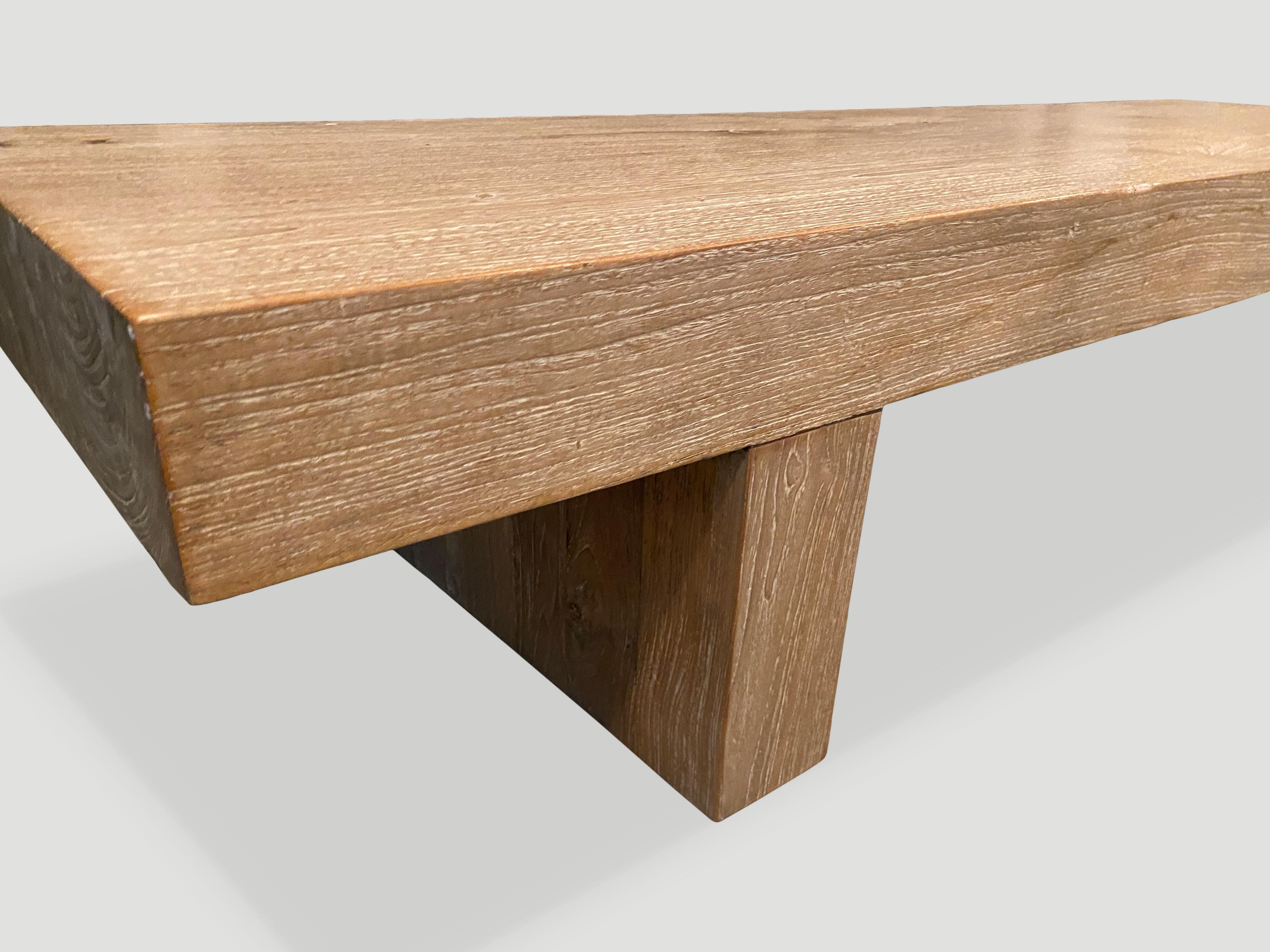 Organic Modern Andrianna Shamaris Impressive Minimalist Teak Wood Coffee Table or Bench For Sale