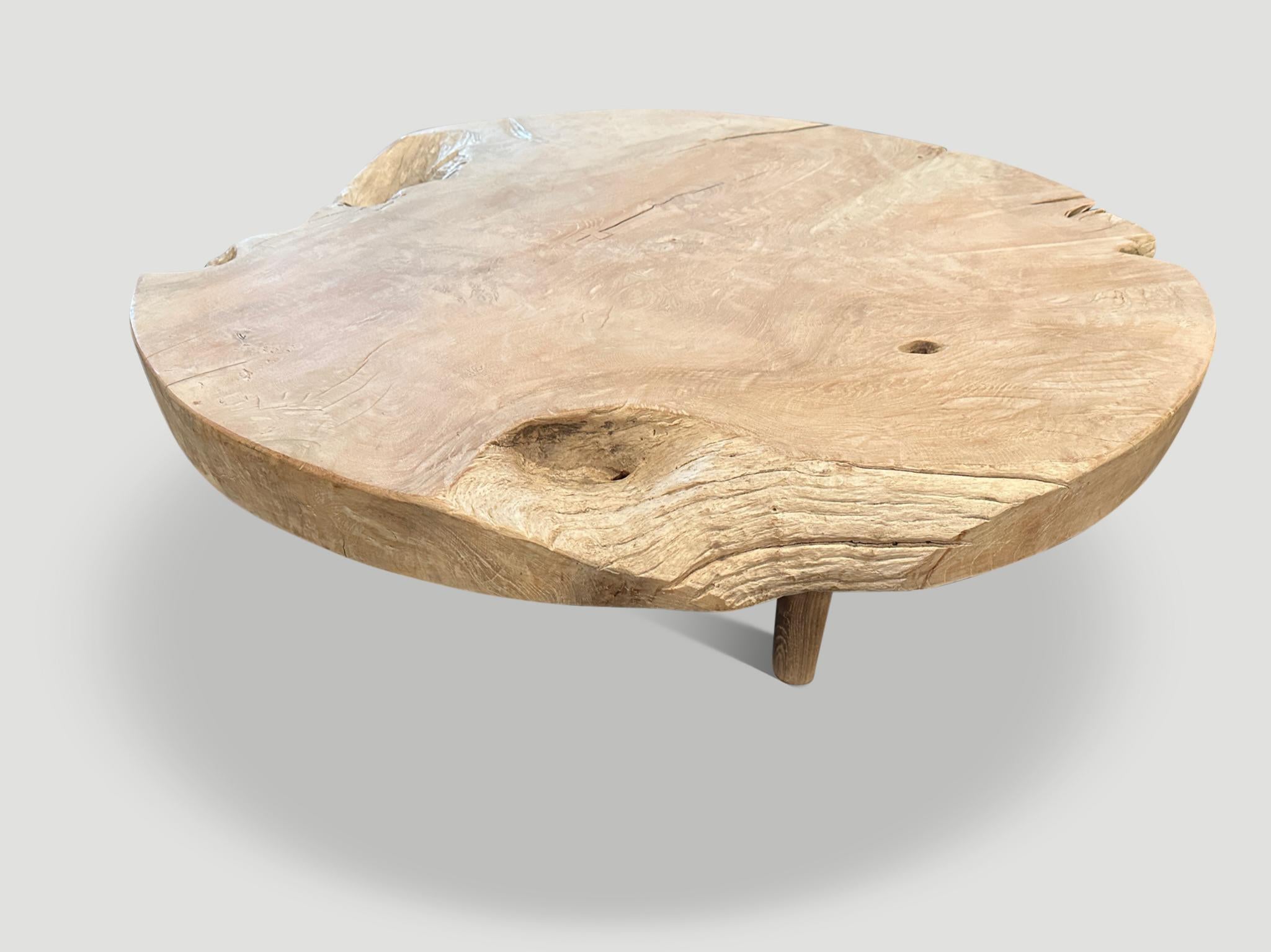 Organic Modern Andrianna Shamaris Impressive Organic Round Teak Wood Coffee Table For Sale