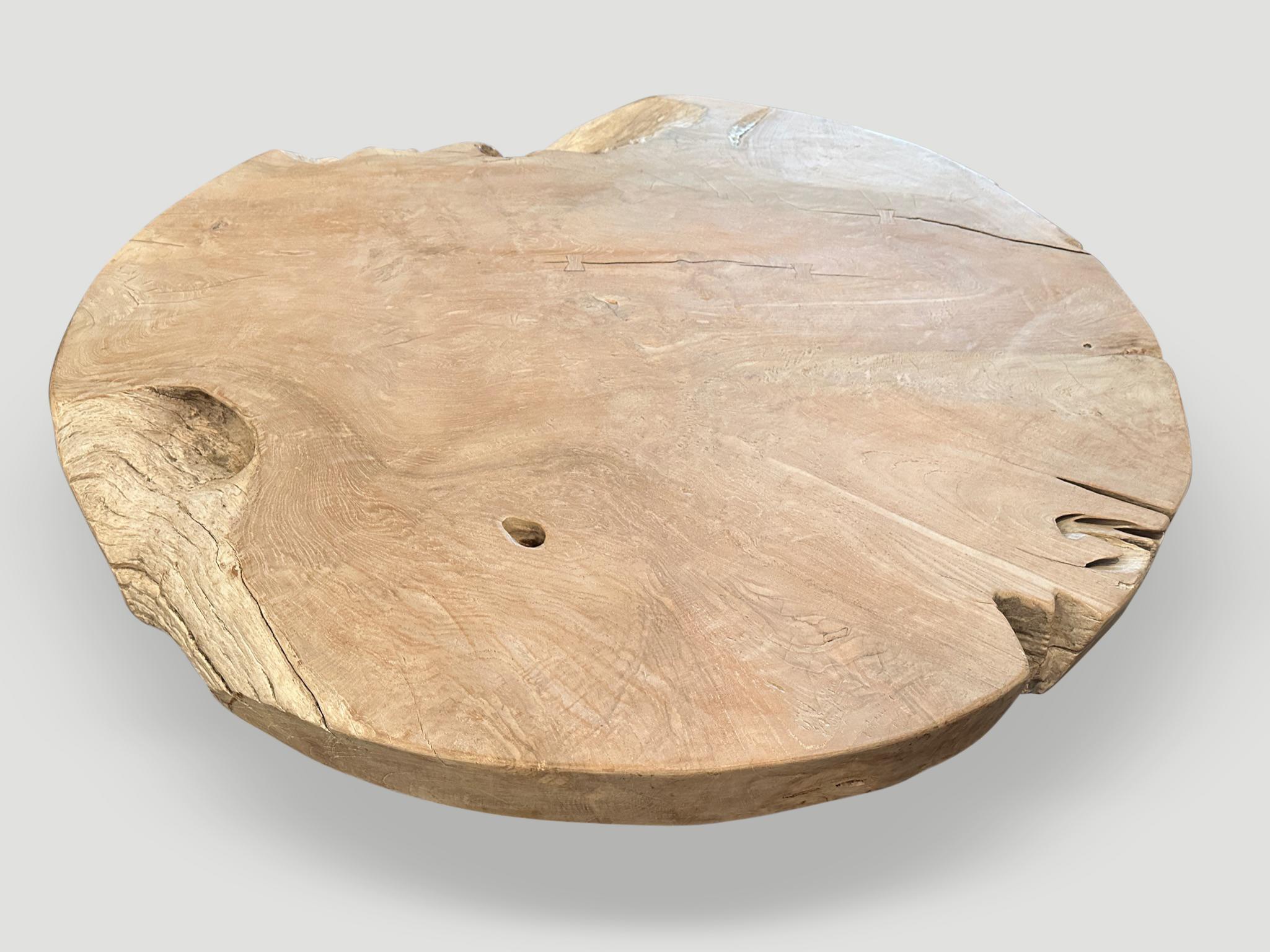 Andrianna Shamaris Impressive Organic Round Teak Wood Coffee Table In Excellent Condition For Sale In New York, NY