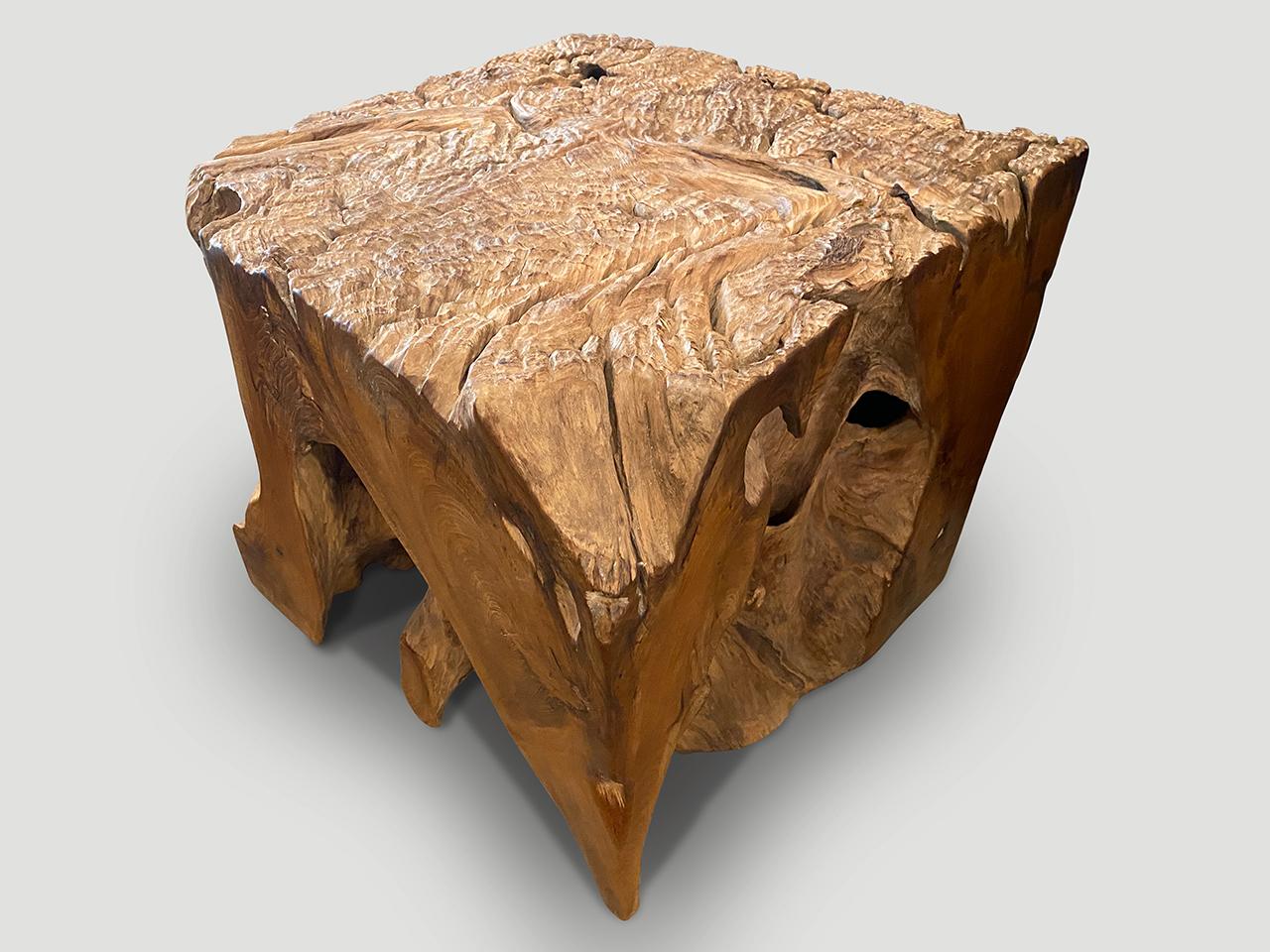 Organic Modern Andrianna Shamaris Impressive Organic Teak Wood Side Table or Pedestal For Sale