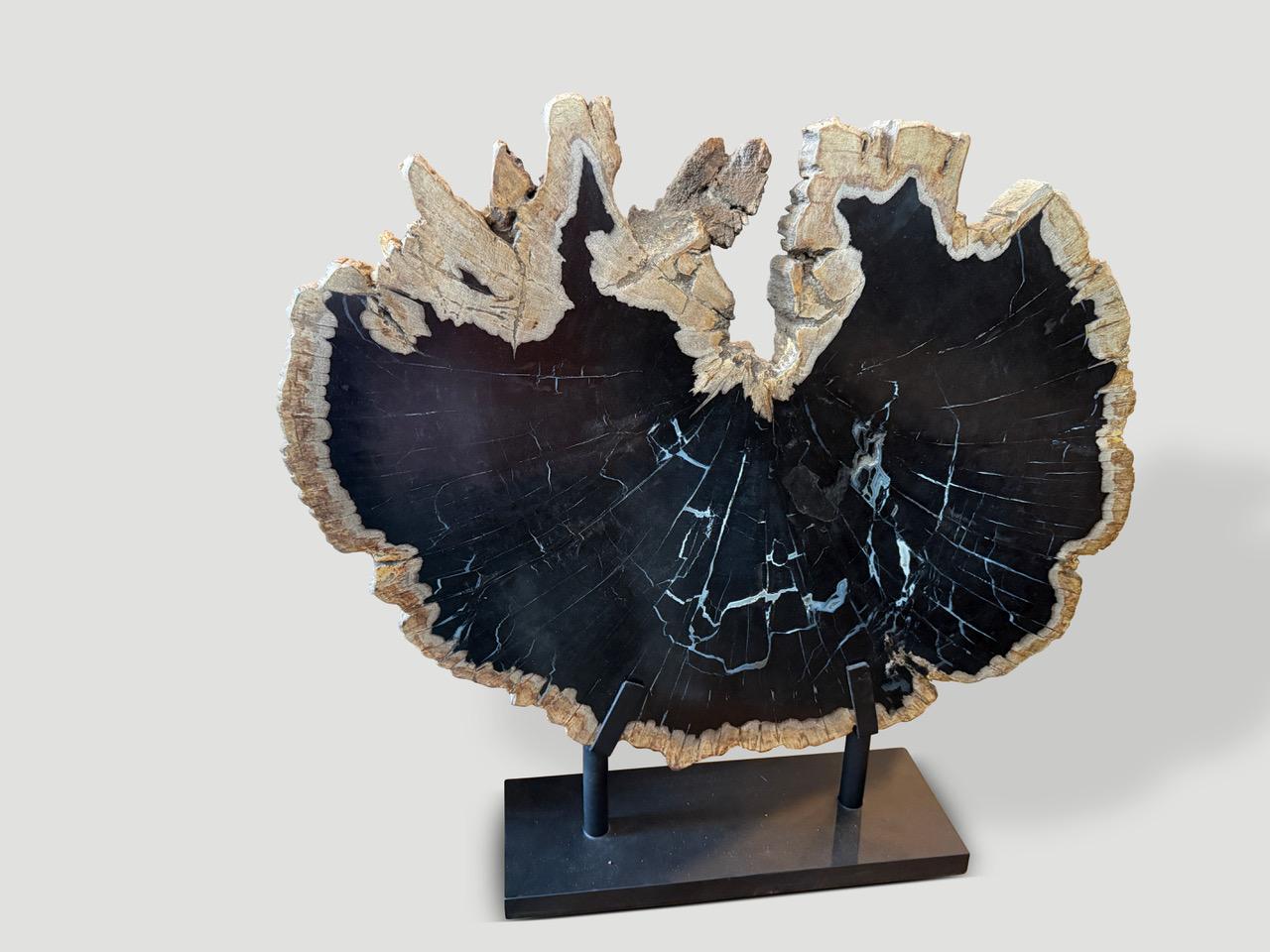 Organique Andrianna Shamaris Impressive Rare Petrified Wood Sculpture on Stand en vente