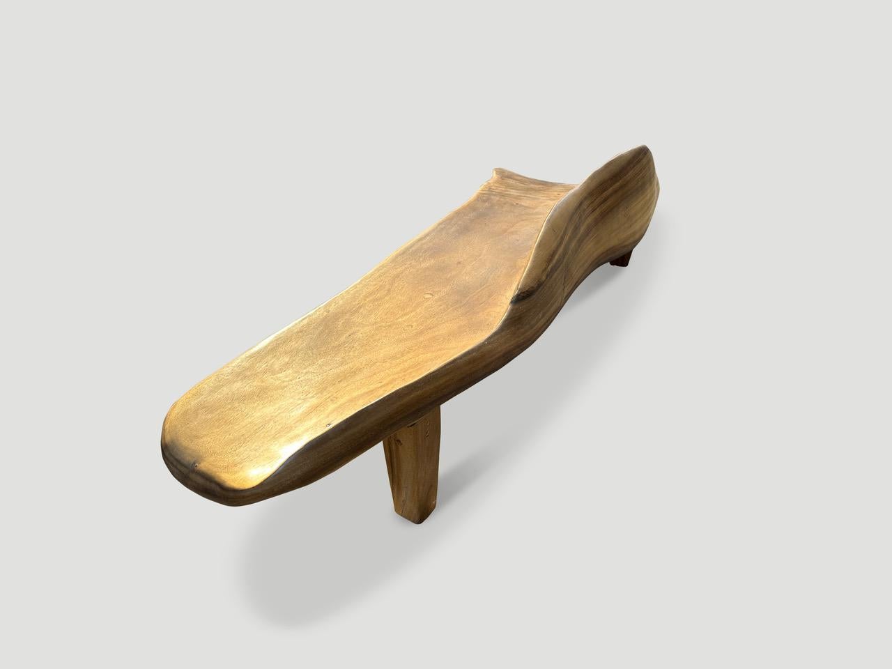 Organic Modern Andrianna Shamaris Impressive Sculptural Suar Wood Bench  For Sale