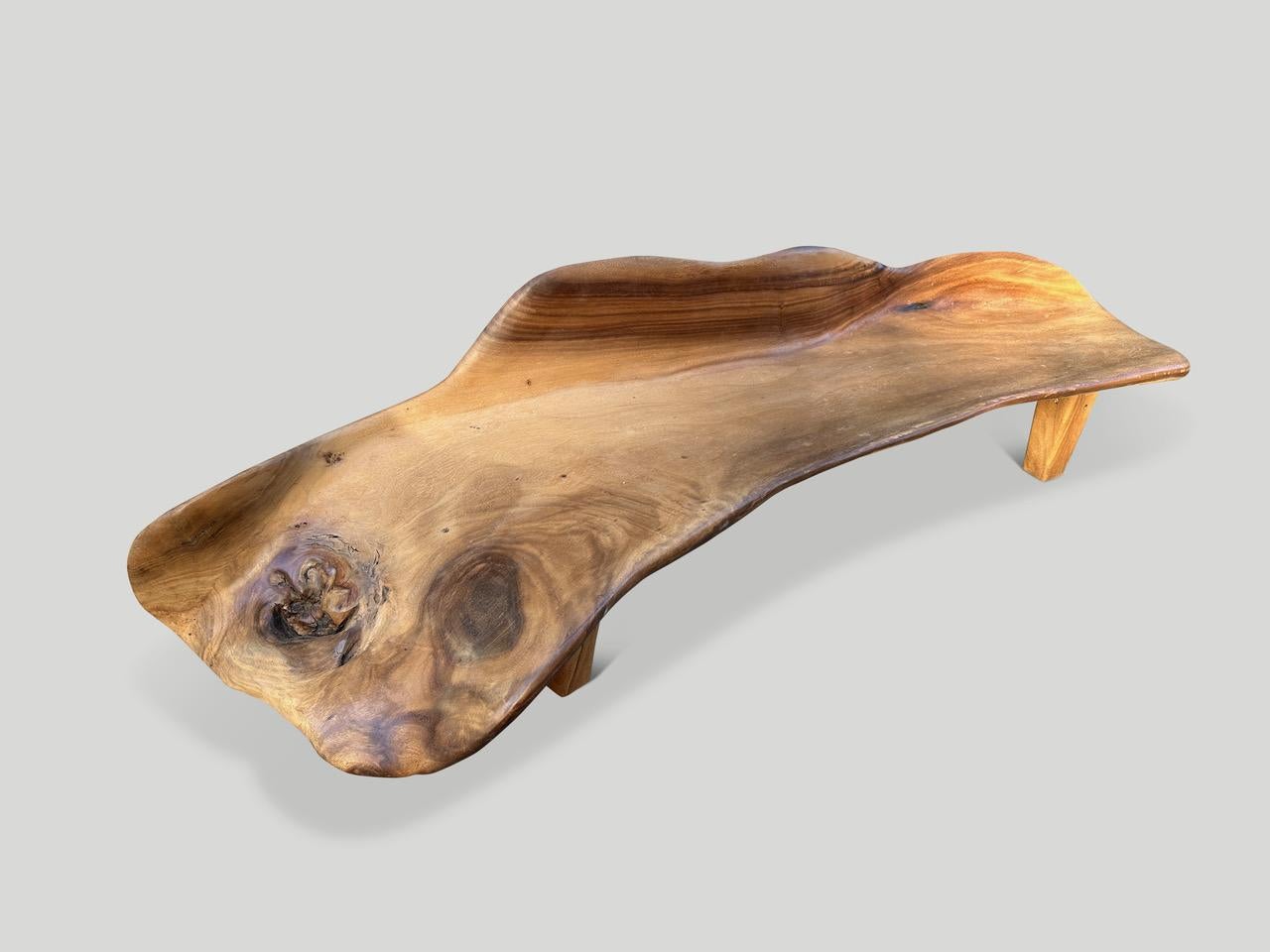 Contemporary Andrianna Shamaris Impressive Sculptural Suar Wood Bench  For Sale