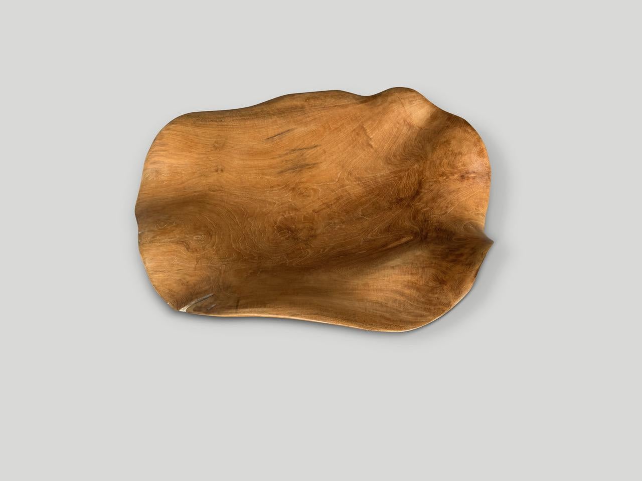 Organic Modern Andrianna Shamaris Impressive Sculptural Teak Wood Bowl Or Platter For Sale