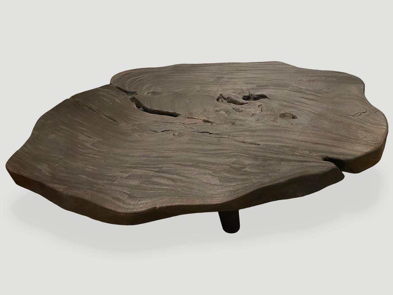 Organic Modern Andrianna Shamaris Impressive Single Slab Suar Wood Charred Coffee Table For Sale