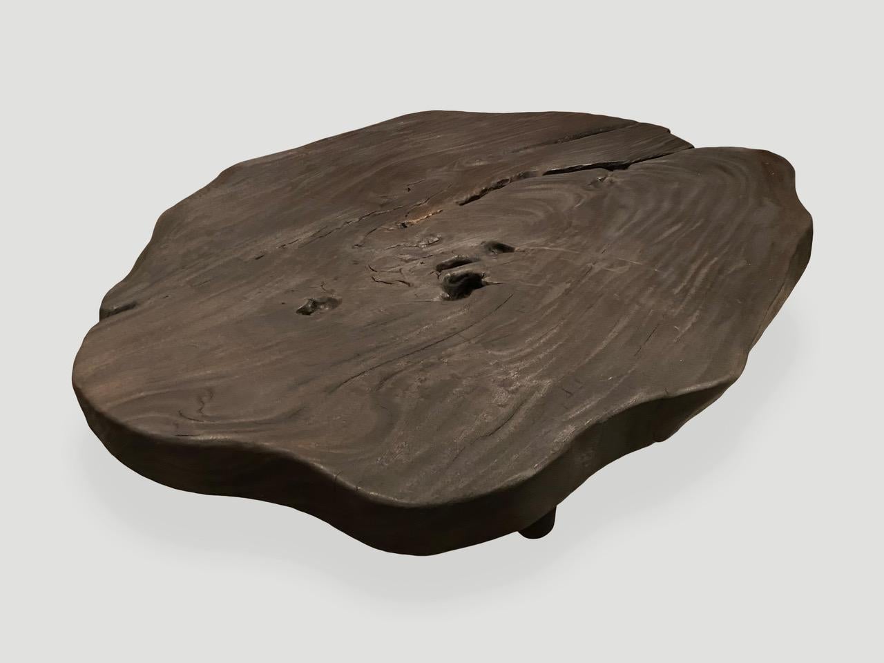 Andrianna Shamaris Impressive Single Slab Suar Wood Charred Coffee Table In Excellent Condition For Sale In New York, NY