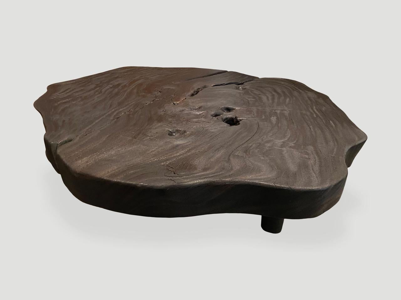 Contemporary Andrianna Shamaris Impressive Single Slab Suar Wood Charred Coffee Table For Sale