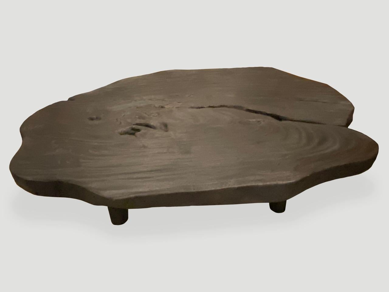 Reclaimed Wood Andrianna Shamaris Impressive Single Slab Suar Wood Charred Coffee Table For Sale