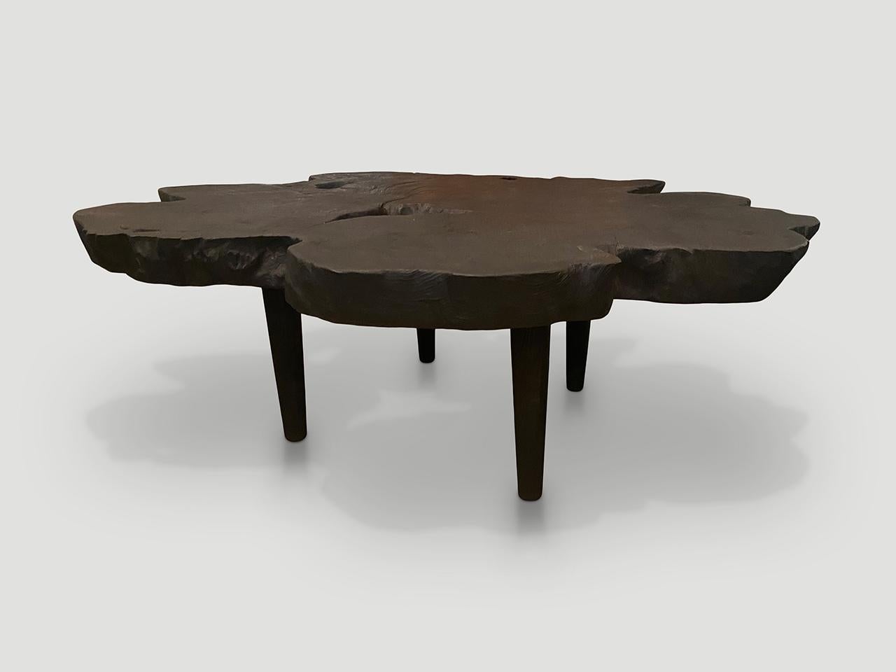 Organic Modern Andrianna Shamaris Impressive Single Teak Wood Slab Coffee Table For Sale