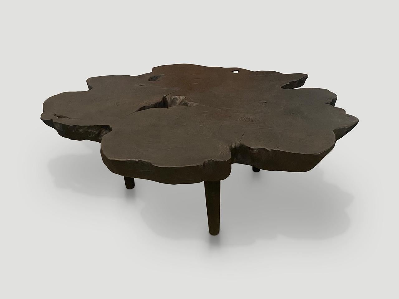 Andrianna Shamaris Impressive Single Teak Wood Slab Coffee Table In Excellent Condition For Sale In New York, NY