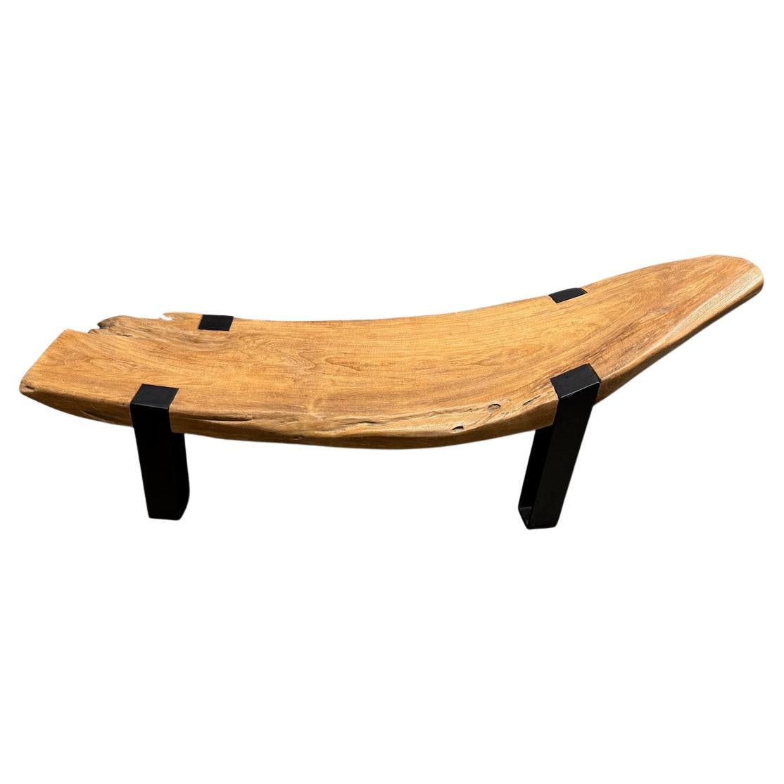 Andrianna Shamaris Impressive Teak Wood and Metal Chaise or Bench For Sale