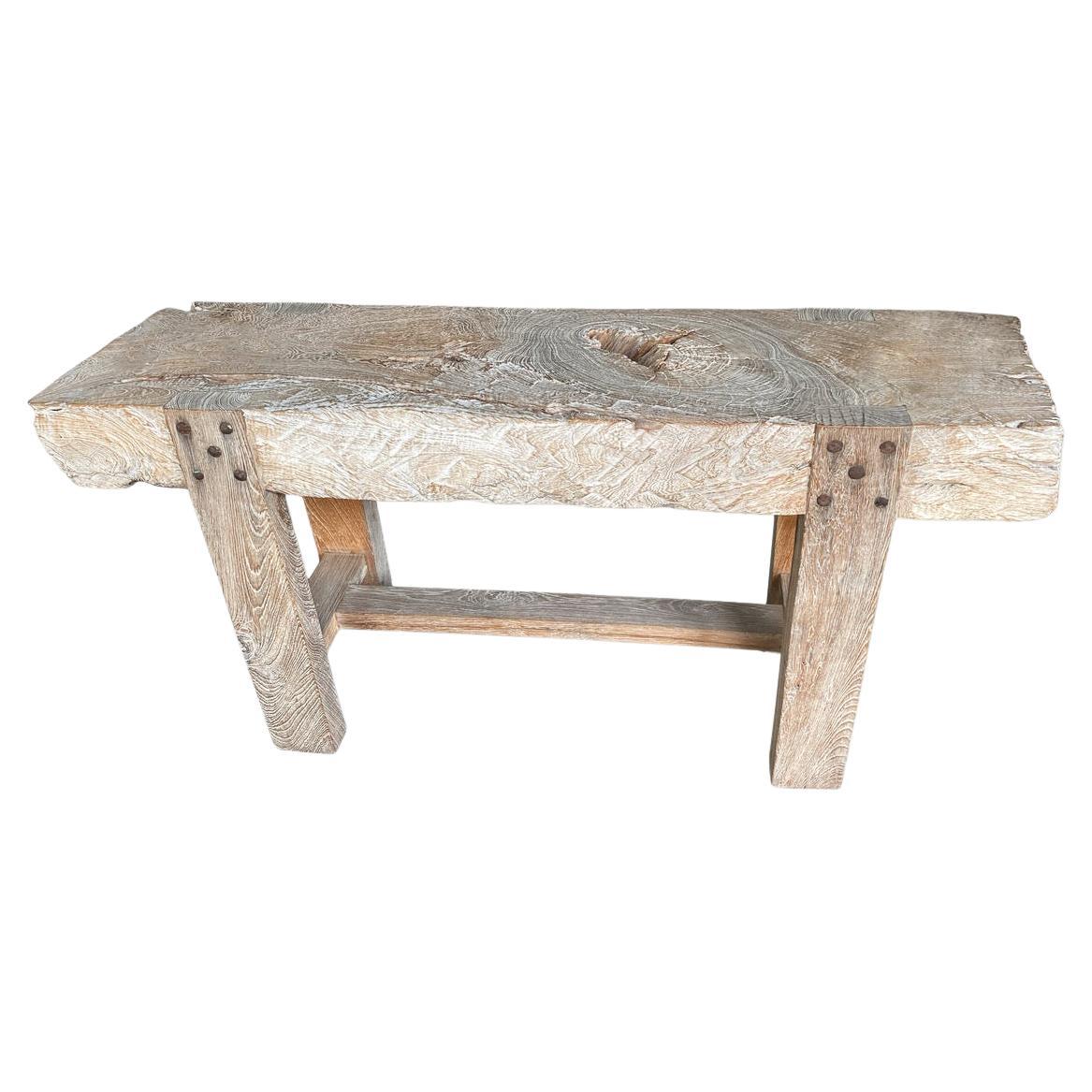 Andrianna Shamaris Impressive Teak Wood Log Style Console Table