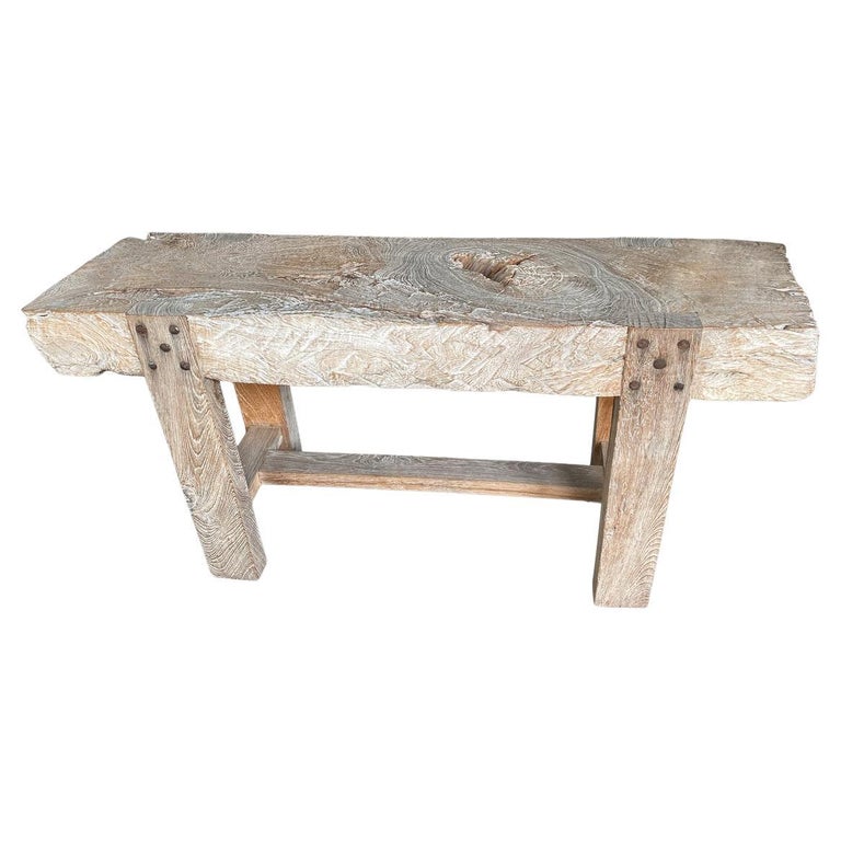 Andrianna Shamaris Impressive Teak Wood Log Style Console Table For