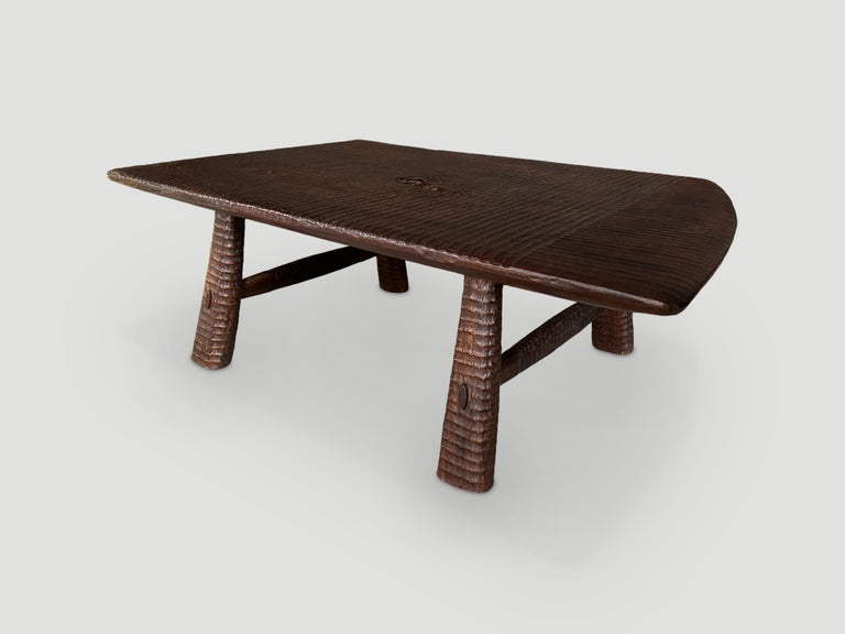 Impressive Teak Wood Minimalist Hand Carved Coffee Table For Sale at