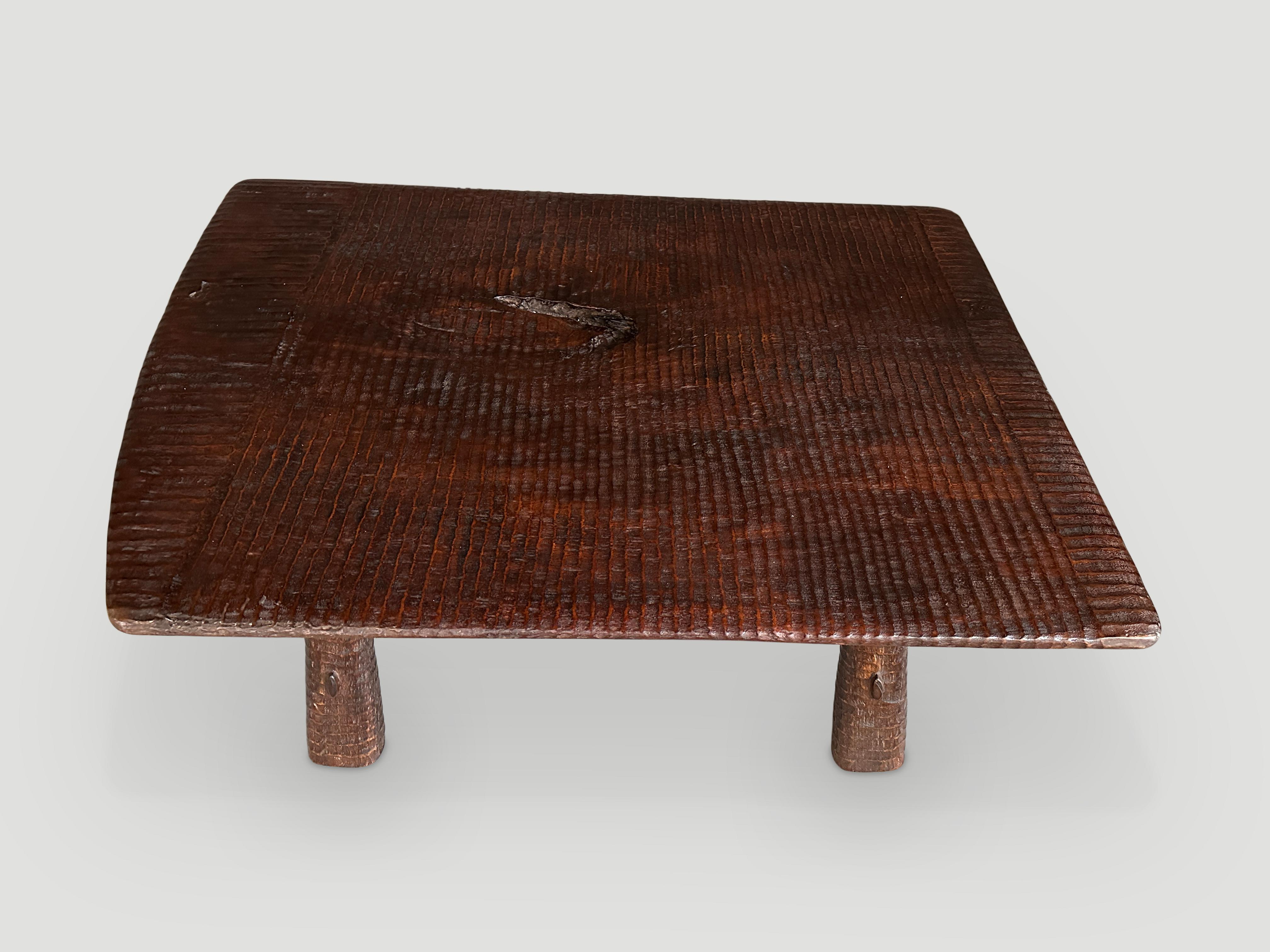 Andrianna Shamaris Impressive Teak Wood Minimalist Hand Carved Coffee Table For Sale 1