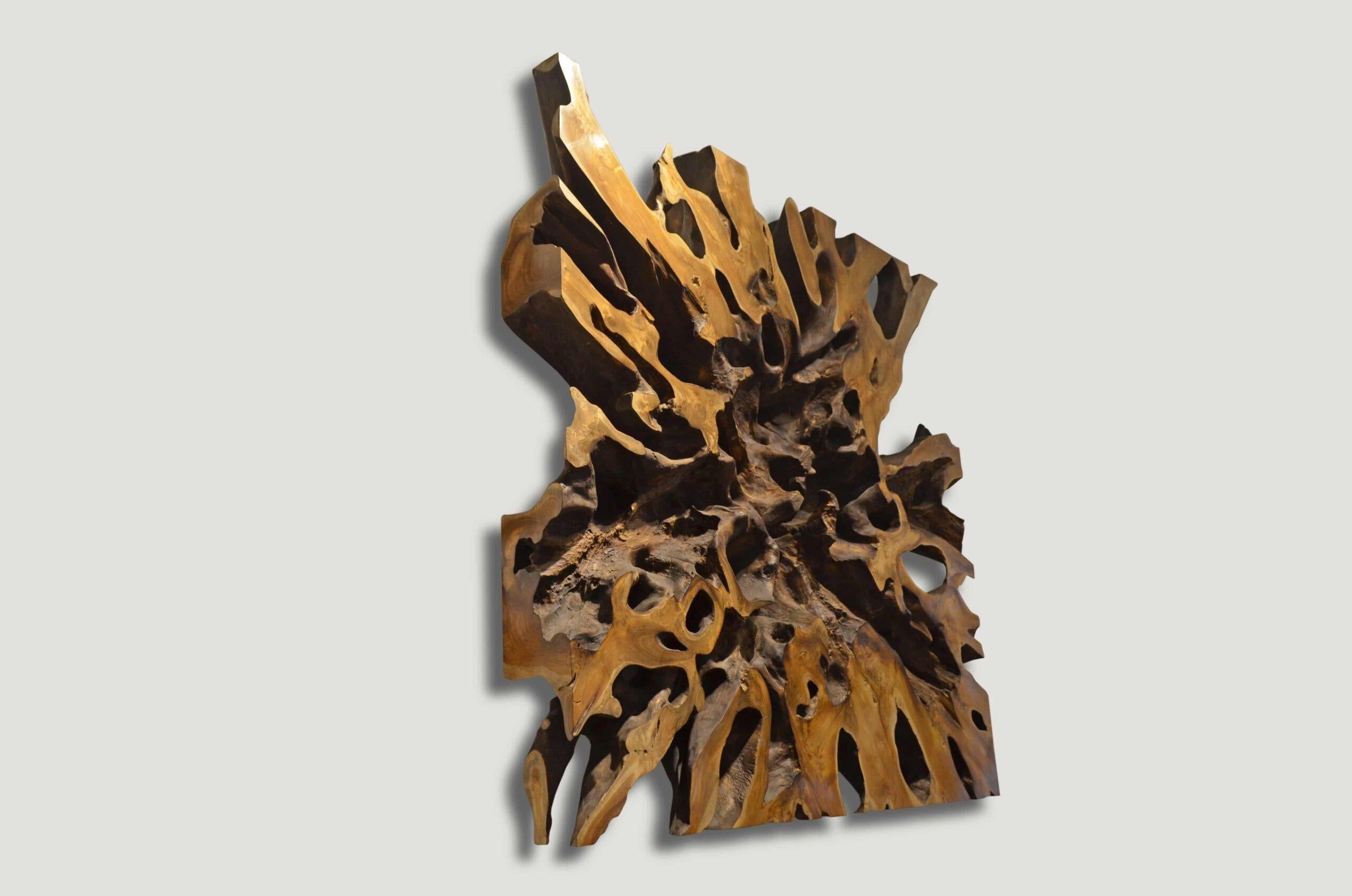 Andrianna Shamaris Impresionante mesa de centro o de arte de raíz de madera de teca en venta 1