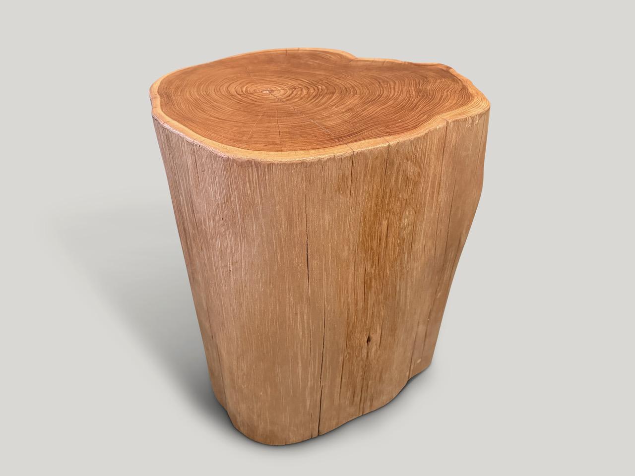 Large scale solid reclaimed teak wood side table. Finished with a natural oil revealing the beautiful wood grain. Both usable and sculptural. Custom stains and finishes available. Please inquire.

Own an Andrianna Shamaris original

Andrianna