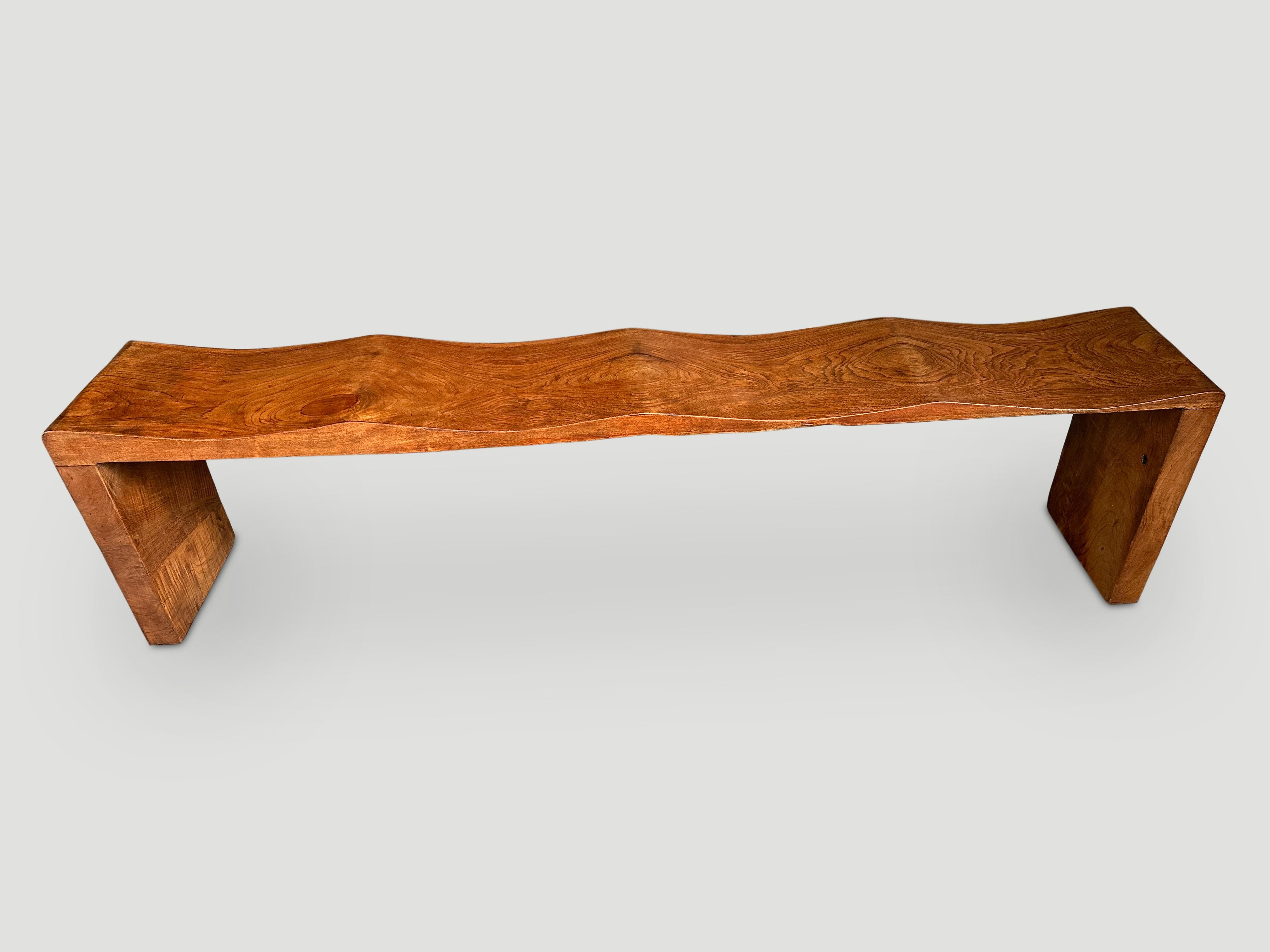 Organic Modern Andrianna Shamaris Impressive Teak Wood Wave Bench For Sale