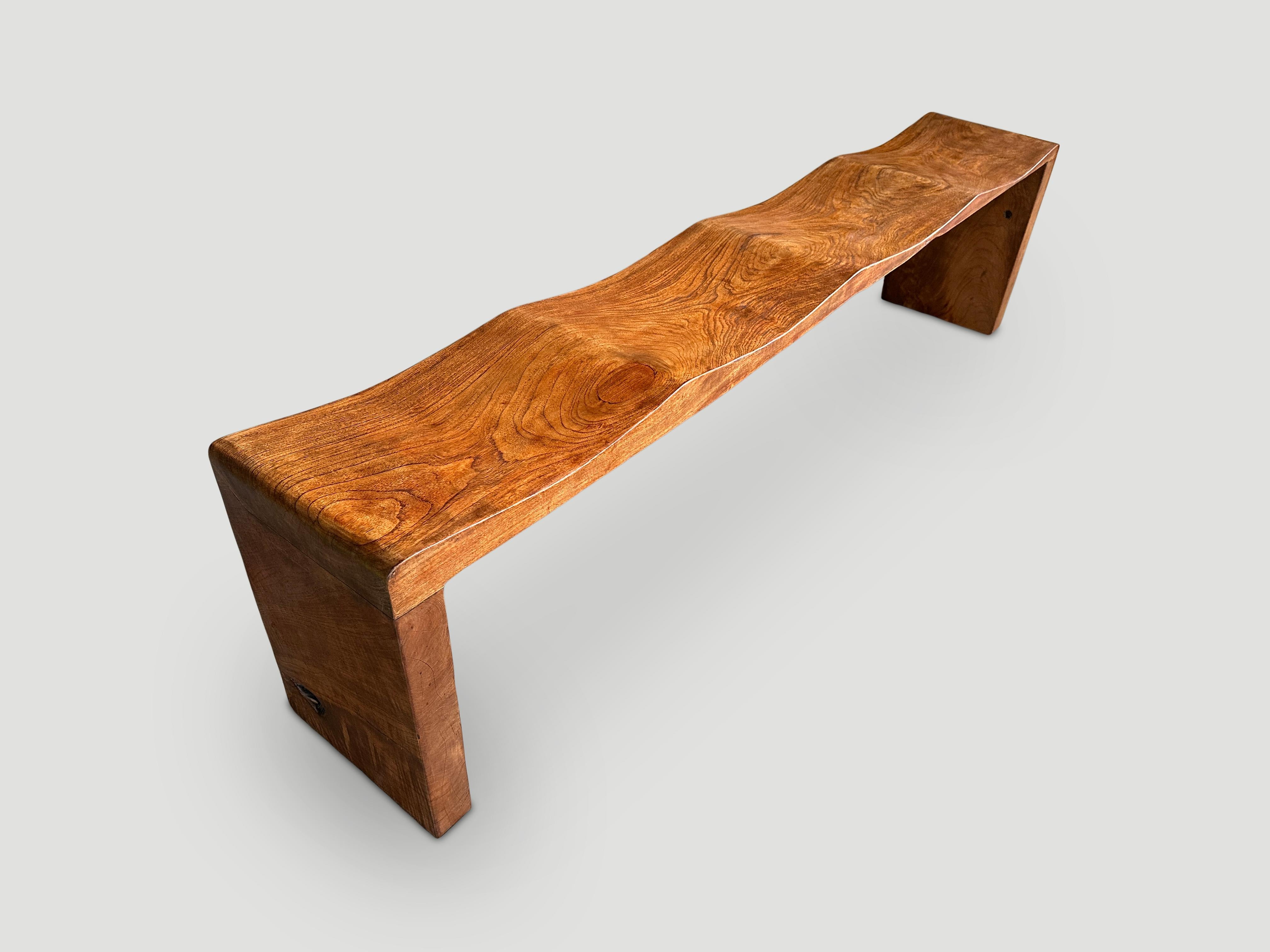 Contemporary Andrianna Shamaris Impressive Teak Wood Wave Bench For Sale