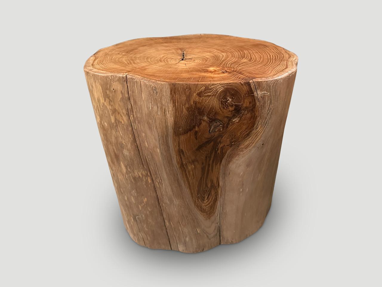 Impressive large scale solid reclaimed teak wood side table. We added a natural oil revealing the beautiful wood grain. Also available charred.

Own an Andrianna Shamaris original.

Andrianna Shamaris. The Leader In Modern Organic Design.