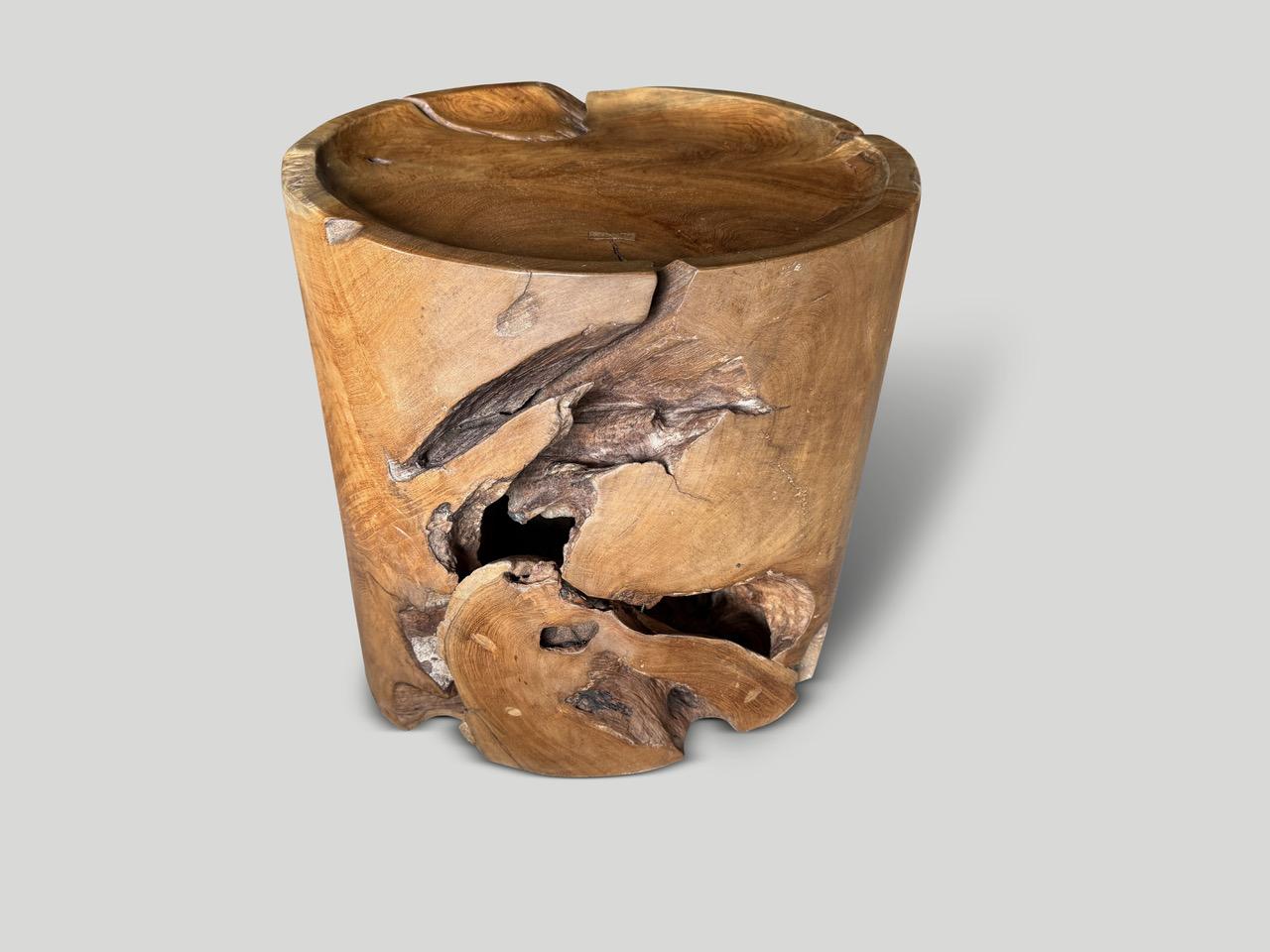 Organic Modern Andrianna Shamaris Large Sculptural Teak Wood Tray Style Side Table For Sale