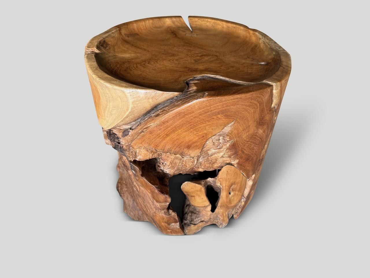 Andrianna Shamaris Large Sculptural Teak Wood Tray Style Side Table In Excellent Condition For Sale In New York, NY