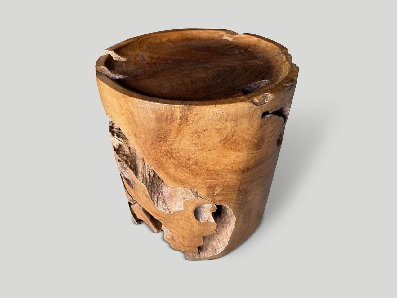 Andrianna Shamaris Grande table d'appoint sculpturale en bois de teck style plateau Excellent état - En vente à New York, NY