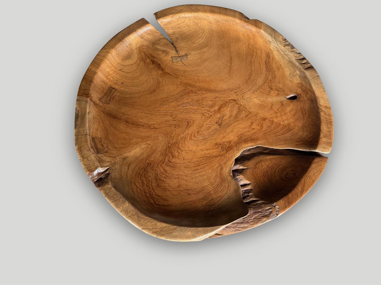 Contemporary Andrianna Shamaris Large Sculptural Teak Wood Tray Style Side Table For Sale