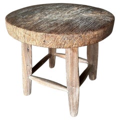 Vintage Andrianna Shamaris Large Wabi Sabi Teak Wood Round Side Table or Stool