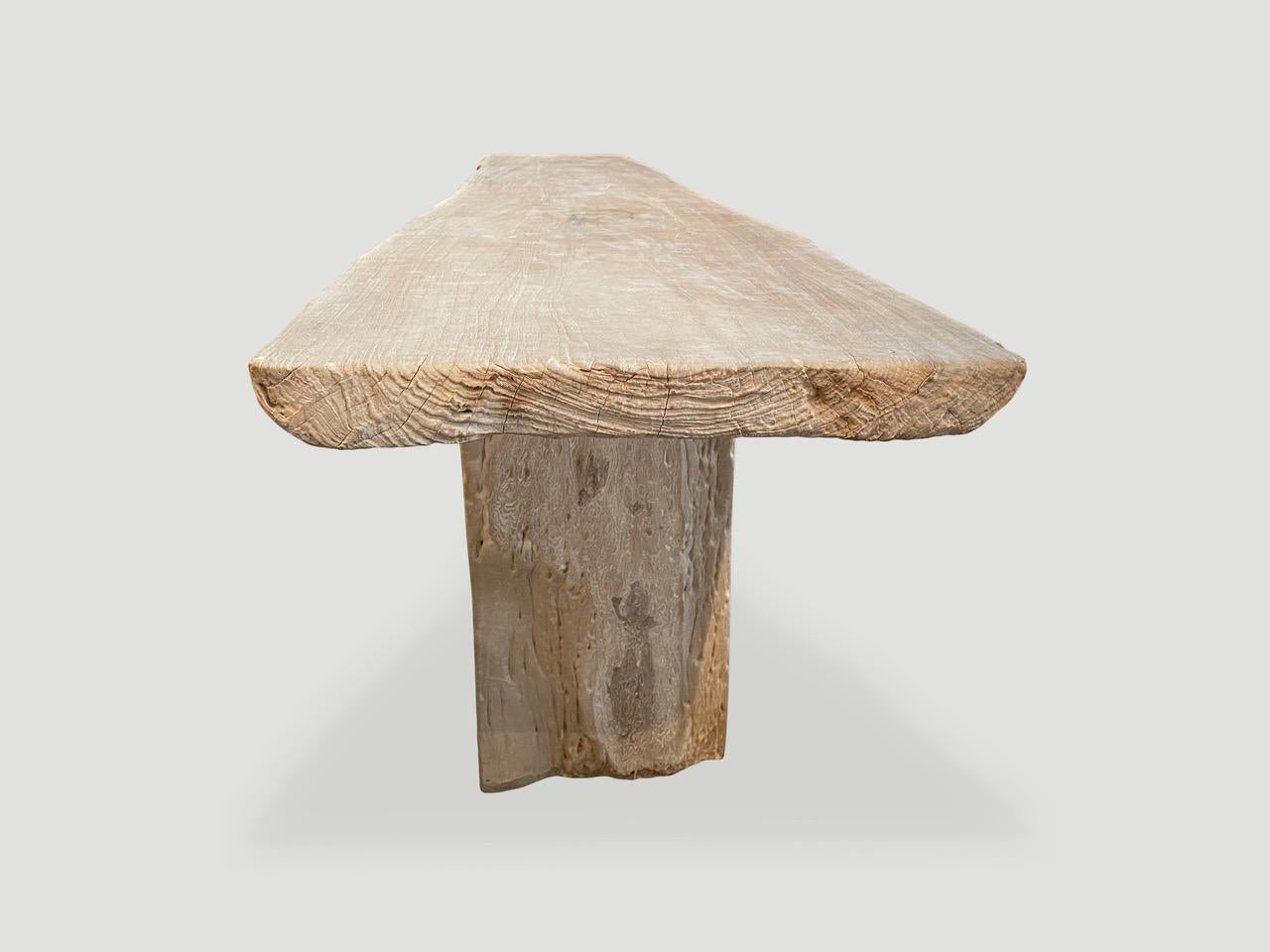 Organic Modern Andrianna Shamaris Live Edge Bleached Teak Wood Console Table For Sale