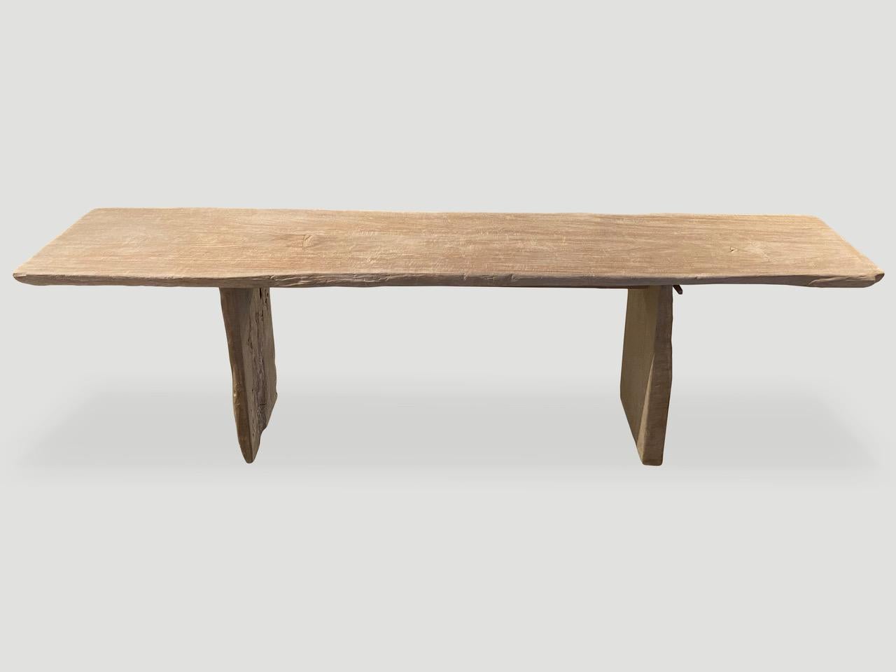 Andrianna Shamaris Live Edge Bleached Teak Wood Console Table In Excellent Condition For Sale In New York, NY