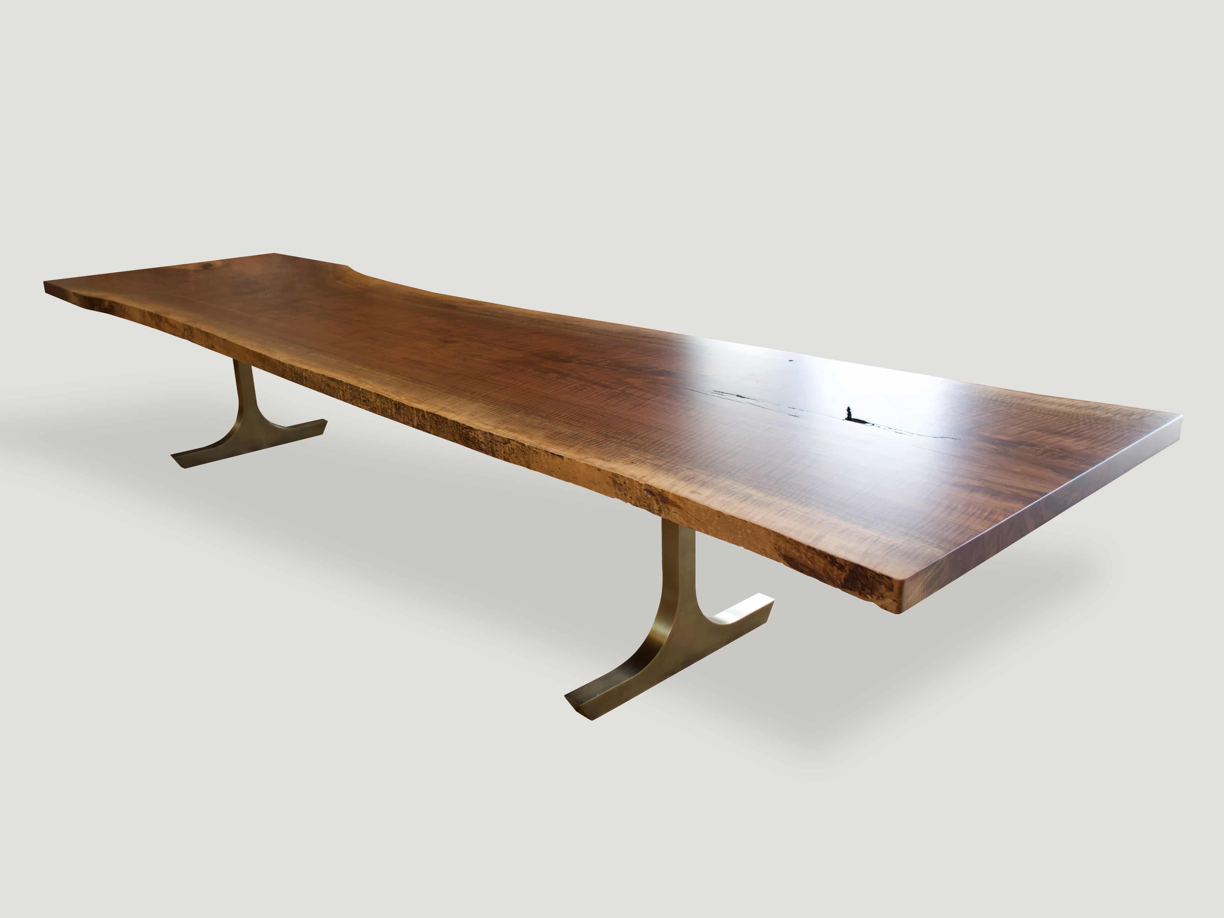 Andrianna Shamaris Live Edge Dining Table with Bronze Base In Excellent Condition For Sale In New York, NY