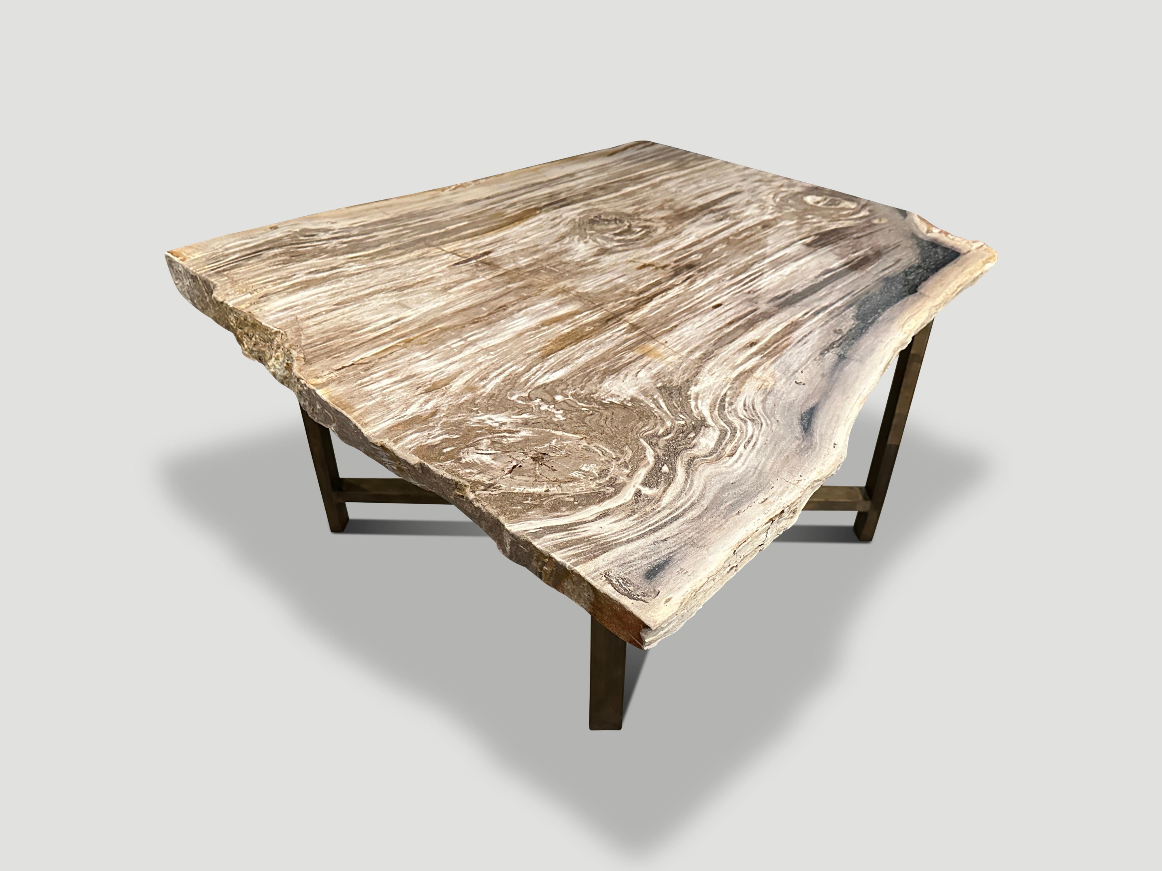 Table basse Andrianna Shamaris en bois pétrifié à bords naturels Excellent état - En vente à New York, NY