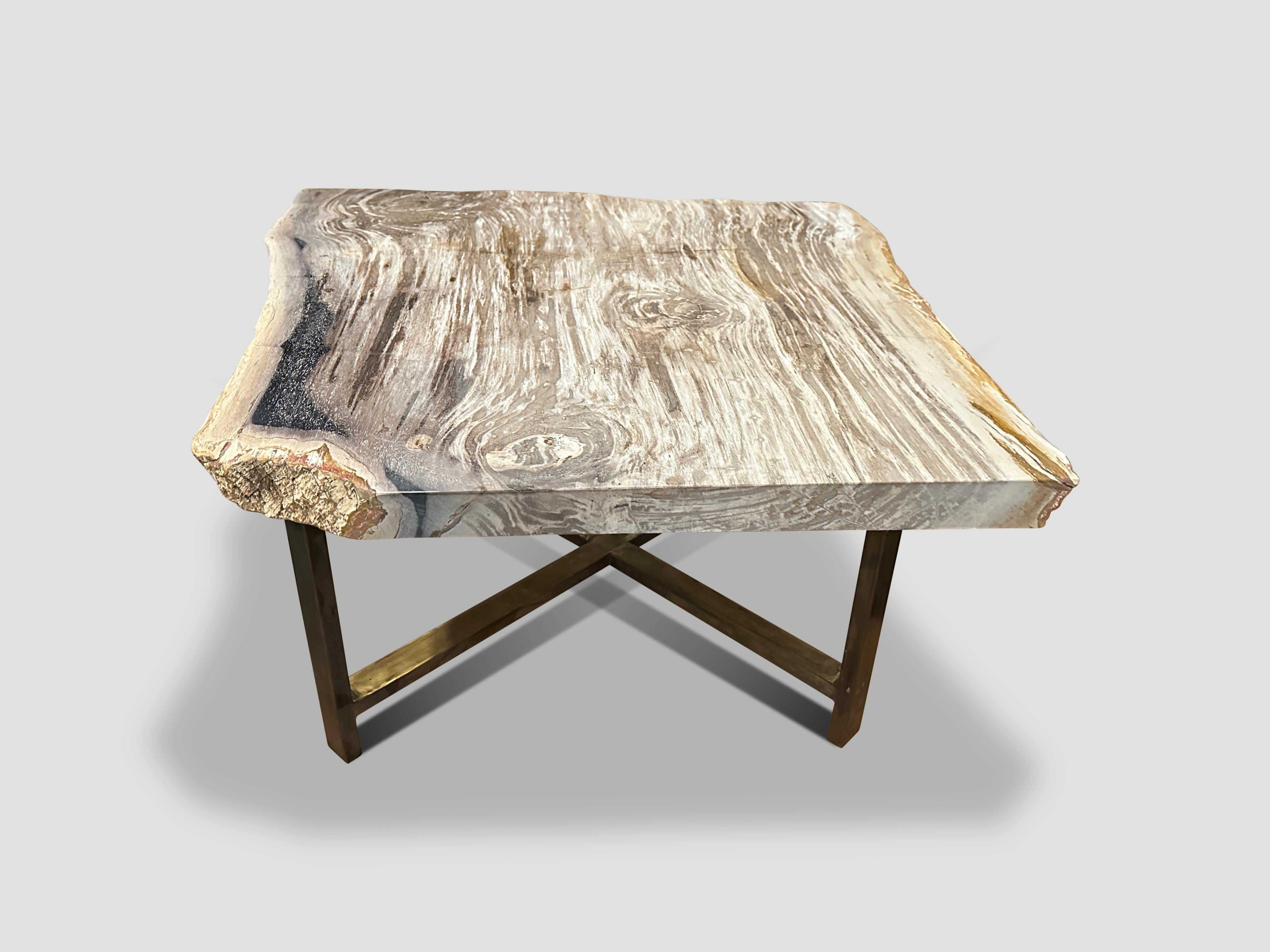 Contemporary Andrianna Shamaris Live Edge Petrified Wood Coffee Table For Sale