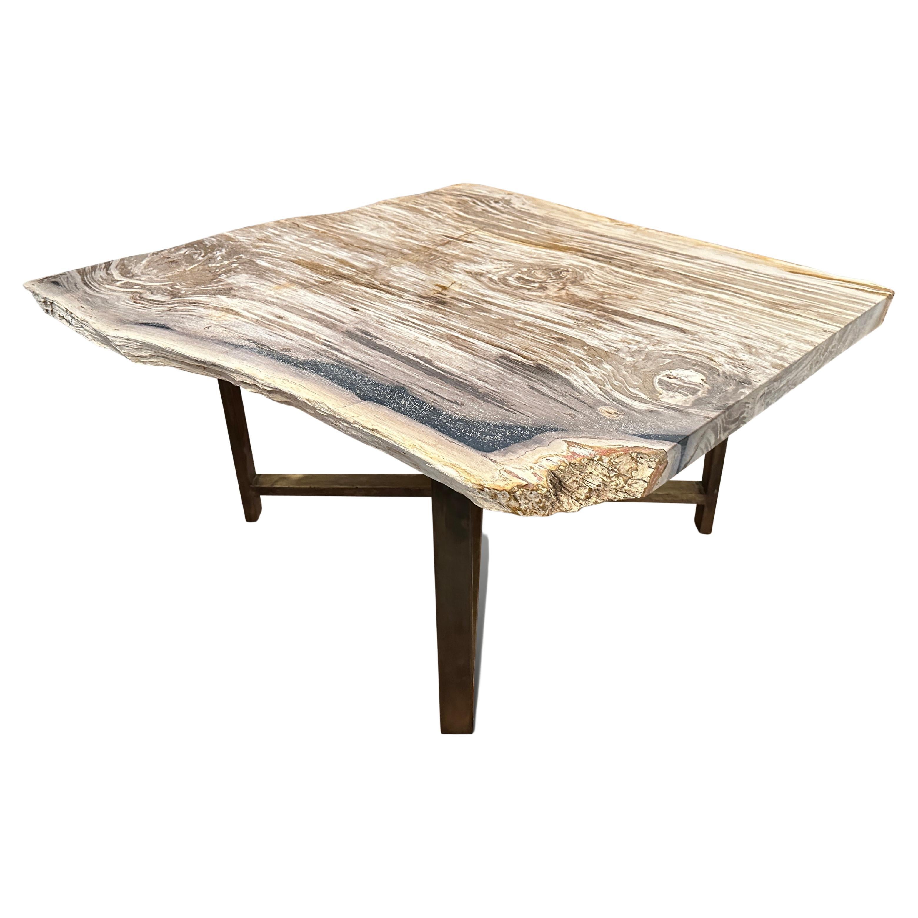 Table basse Andrianna Shamaris en bois pétrifié à bords naturels en vente