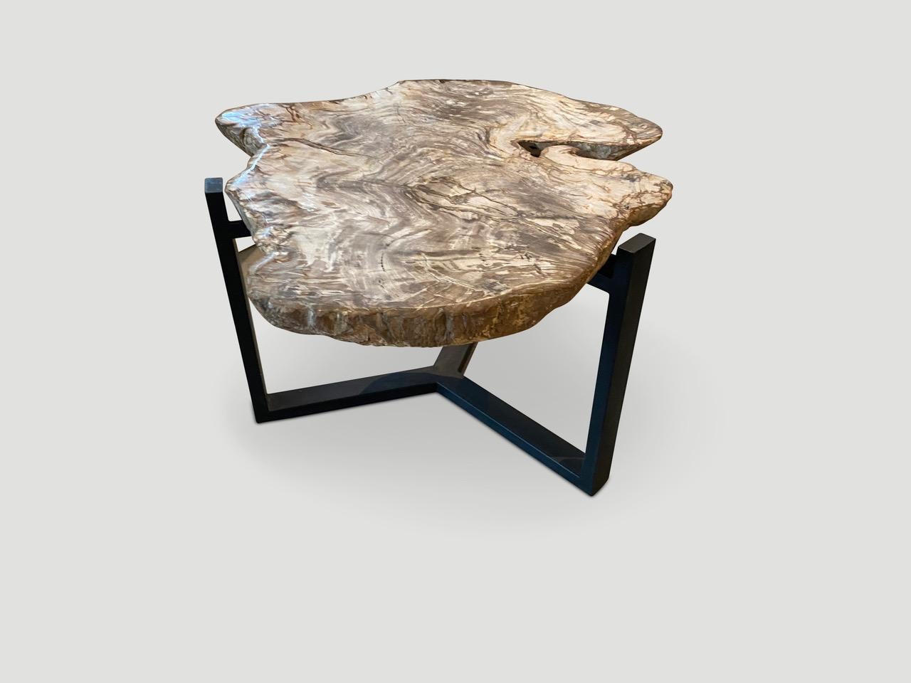 Organic Modern Andrianna Shamaris Live Edge Petrified Wood Slab Side Table For Sale
