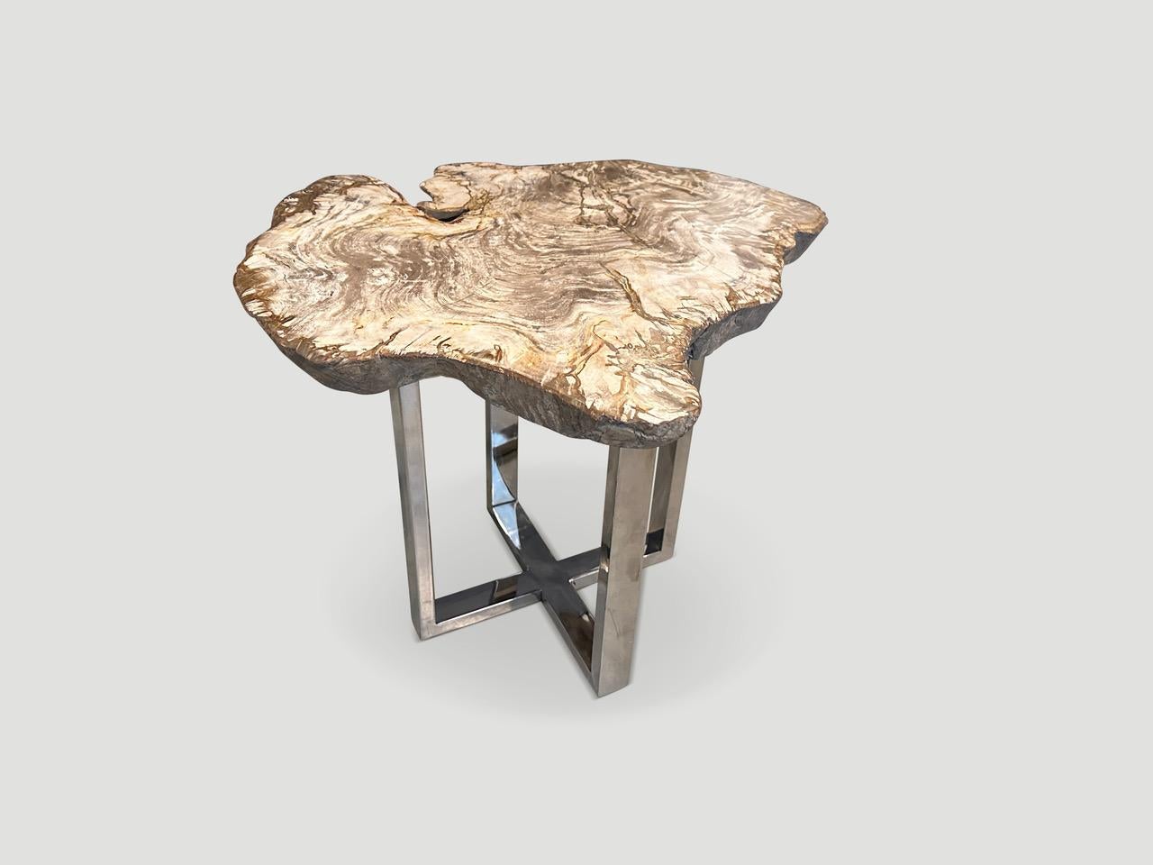 Andrianna Shamaris Live Edge Petrified Wood Slab Side Table In Excellent Condition For Sale In New York, NY