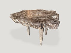Andrianna Shamaris Live Edge Single Charred Cerused Teak Wood Side Table