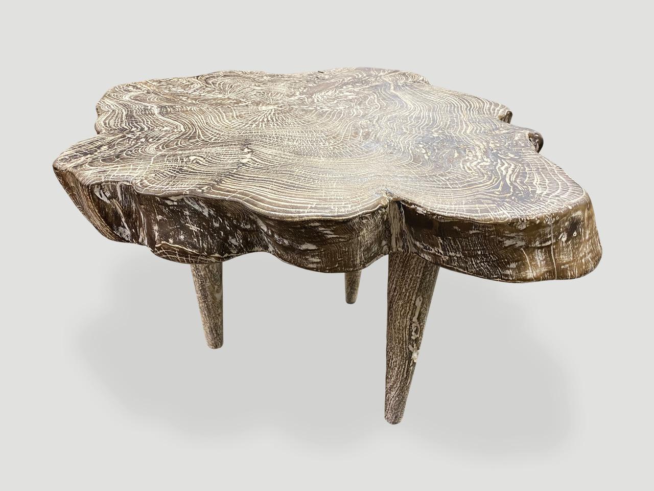 Andrianna Shamaris Live Edge Single Charred Cerused Teak Wood Side Table For Sale 1