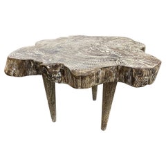 Andrianna Shamaris Live Edge Single Charred Cerused Teak Wood Side Table