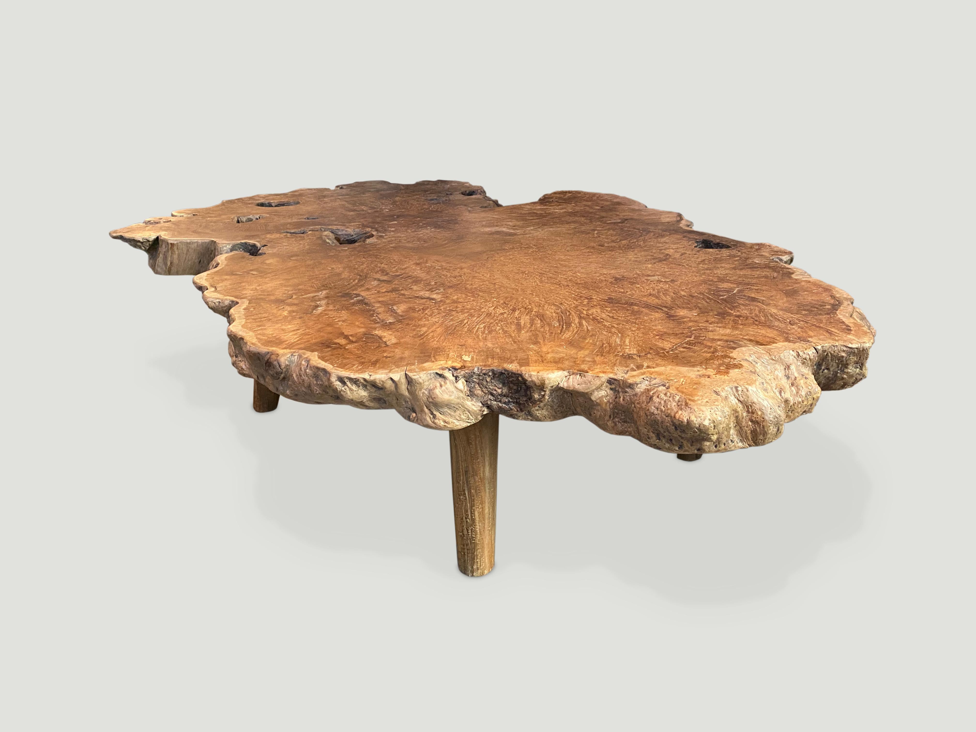 Mid-Century Modern Table basse Andrianna Shamaris Live Edge en bois de teck à bord unique