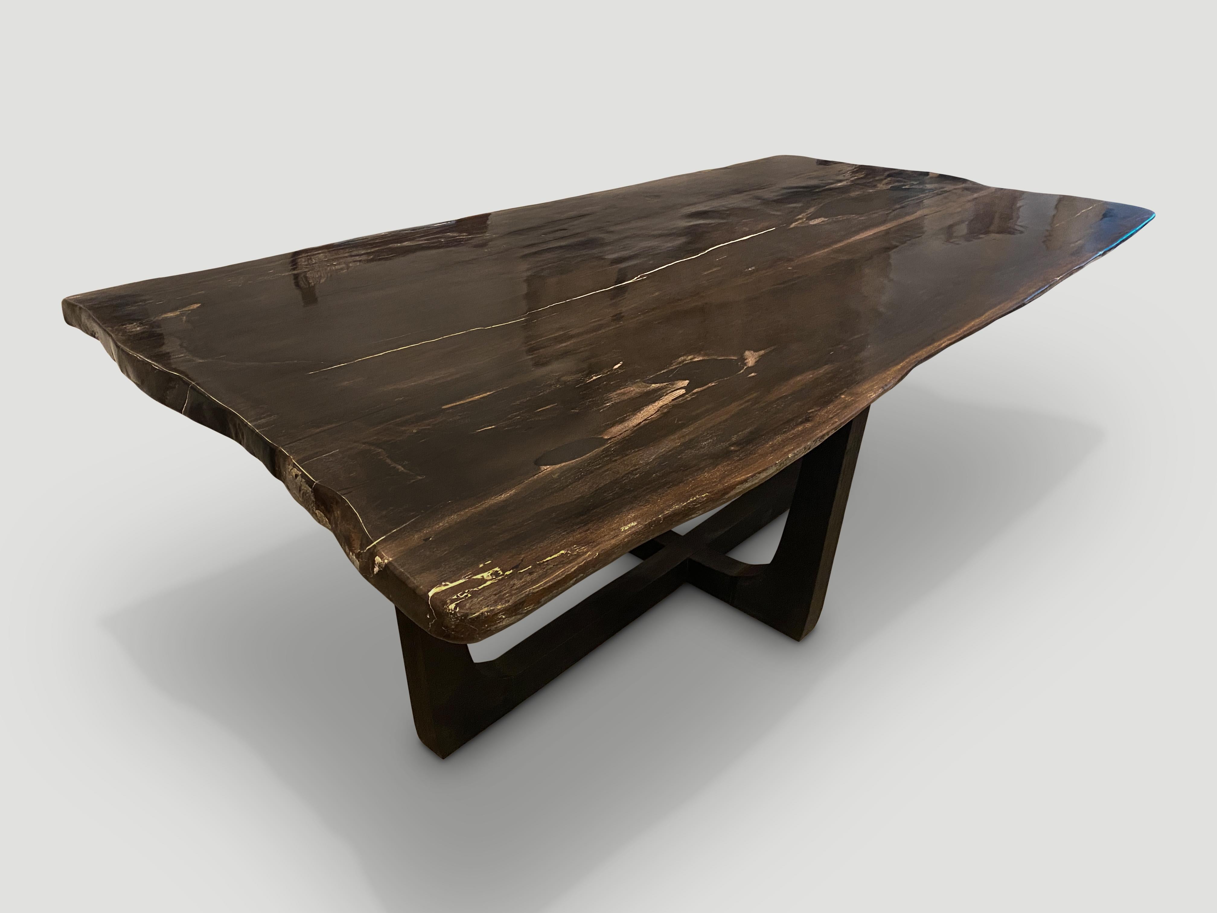 Organic Modern Andrianna Shamaris Live Edge Super Smooth Petrified Wood Dining Table For Sale